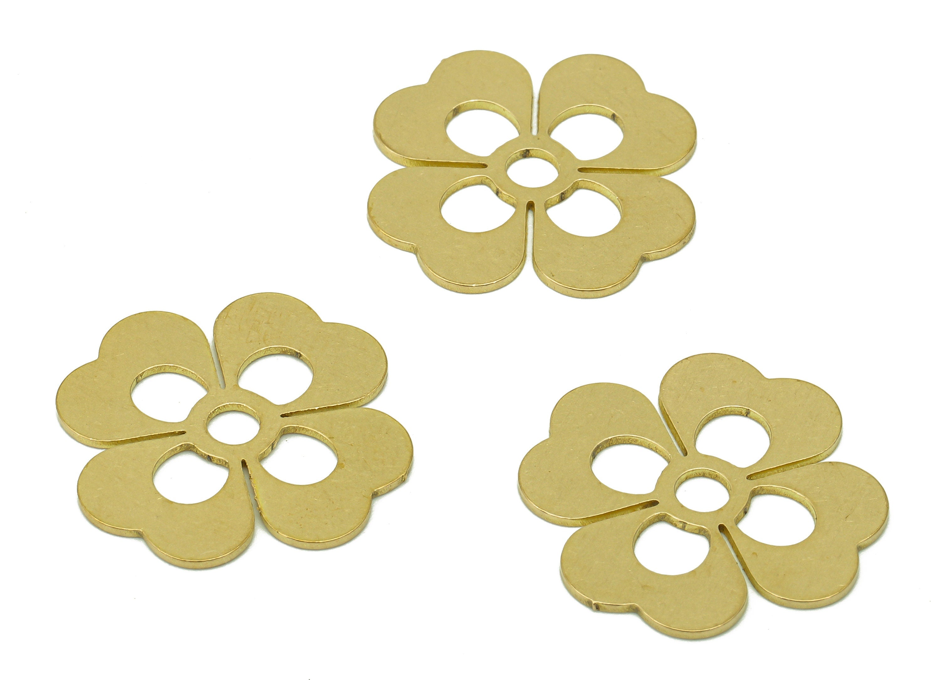 Brass Four-Leaf Clover Earring Charm - Raw Brass Leaves Heart Earring - Leaf Pendant - Round Charm For Necklace - 19.7x18.9x0.7mm - PPZ0210 - DOMEDBAZAAR