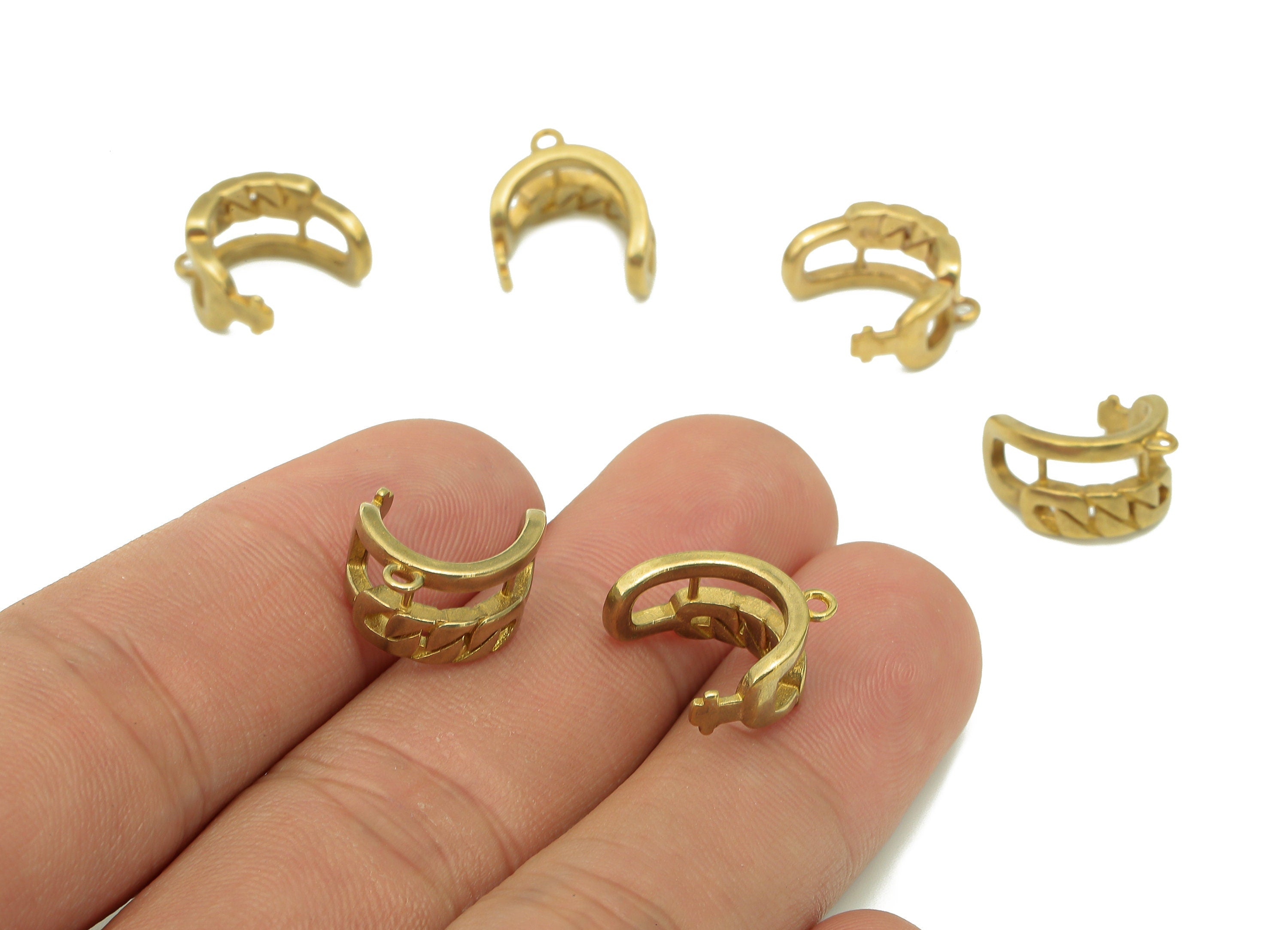 Brass Mini Open Round C Ring - Raw Brass Cuff Earring With Loop - Hoop Hollow Ear Clip - Circle Ear Cuff - 12.3x11.6x1.6mm - PP8085 - DOMEDBAZAAR