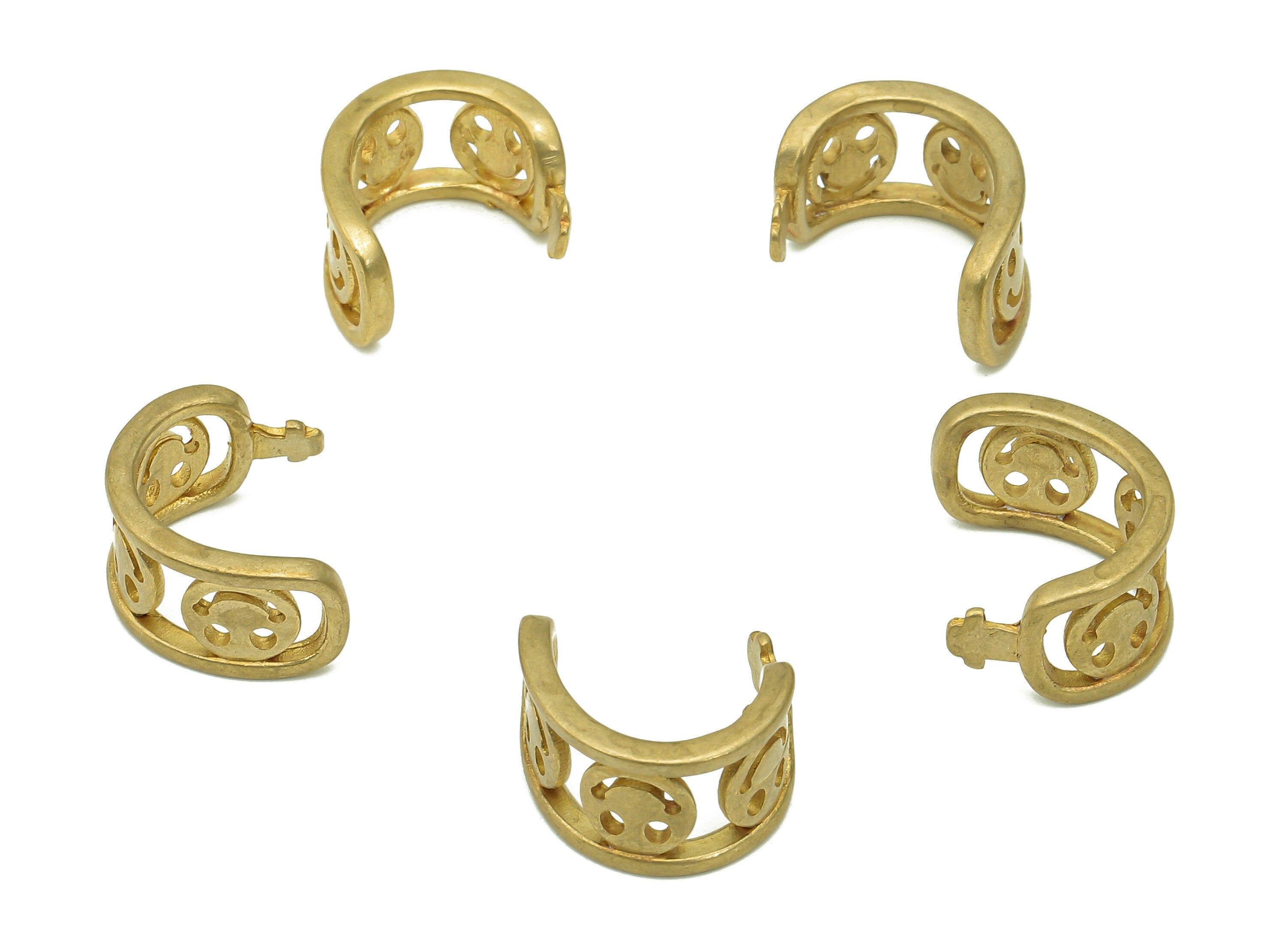 Brass Smile Open Round C Ring - Raw Brass Circle Earring Cuff - Happy Face Hoop Hollow Ear Clip - Cuff Ear - Ear Cuff - 12.4x11x1.5mm-PP8086 - DOMEDBAZAAR