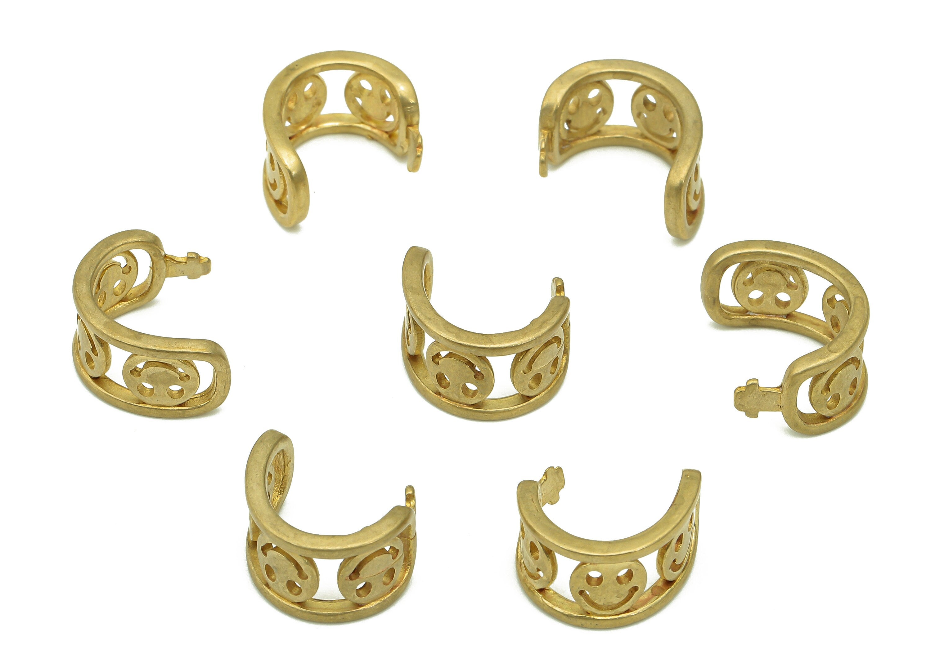 Brass Smile Open Round C Ring - Raw Brass Circle Earring Cuff - Happy Face Hoop Hollow Ear Clip - Cuff Ear - Ear Cuff - 12.4x11x1.5mm-PP8086 - DOMEDBAZAAR