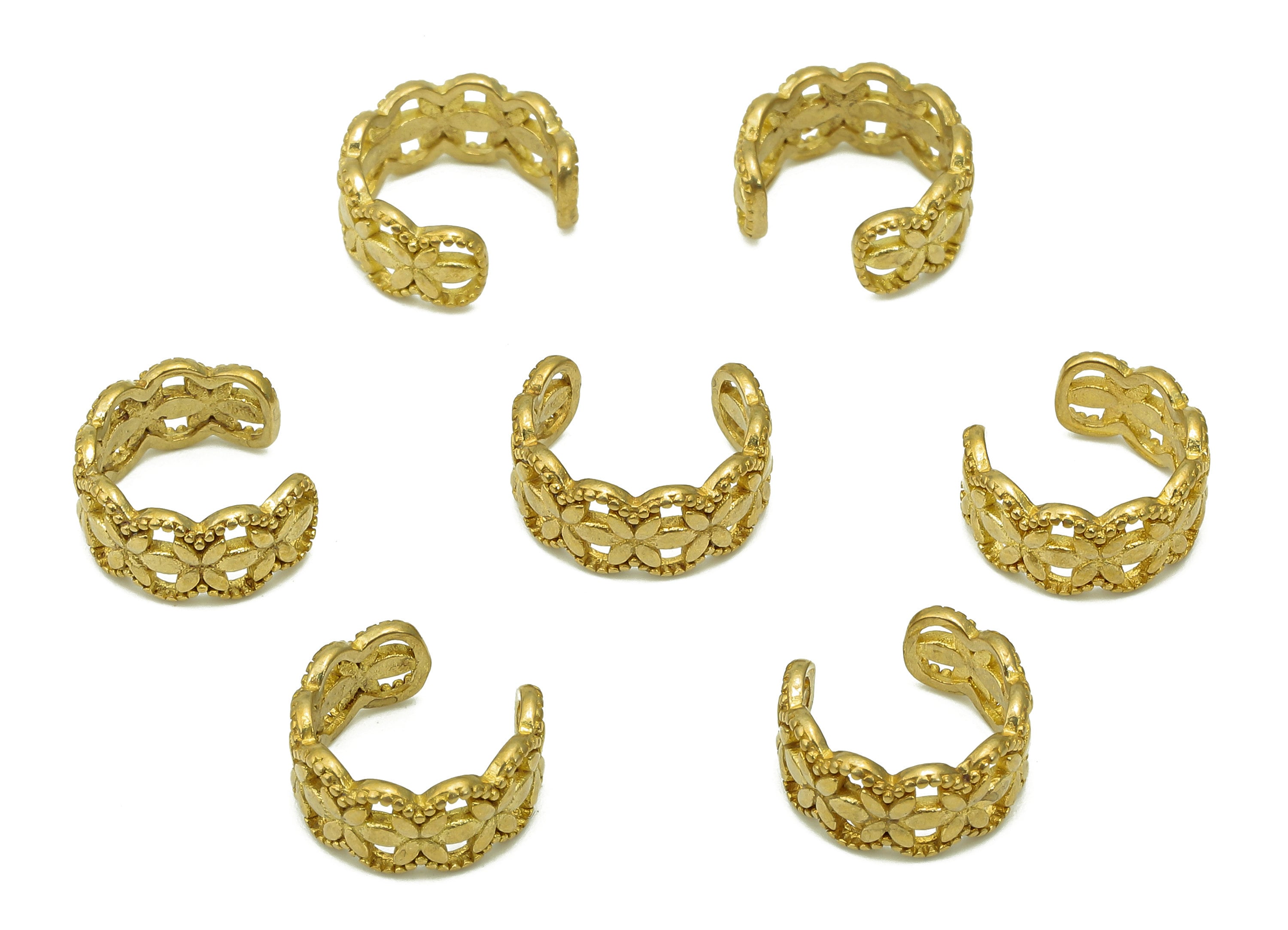Brass Flower Open Round Ring - Raw Brass Circle Cuff Ear - Hoop Hollow Ear Clip - Wide C Earring Cuff - Ear Cuff - 11.44x10.6x1.1mm - PP8087 - DOMEDBAZAAR