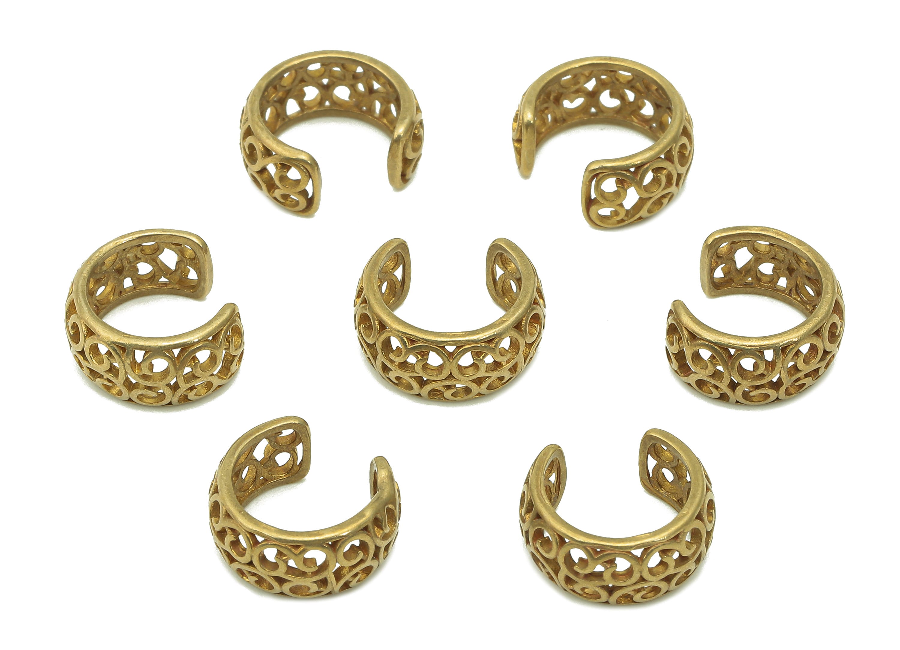 Brass Flower Open Round C Ring - Raw Brass Circle Cuff Ear - Hoop Hollow Ear Clip - Wide Earring Cuff - Ear Cuff - 12.2x10.8x1.6mm - PP8088 - DOMEDBAZAAR
