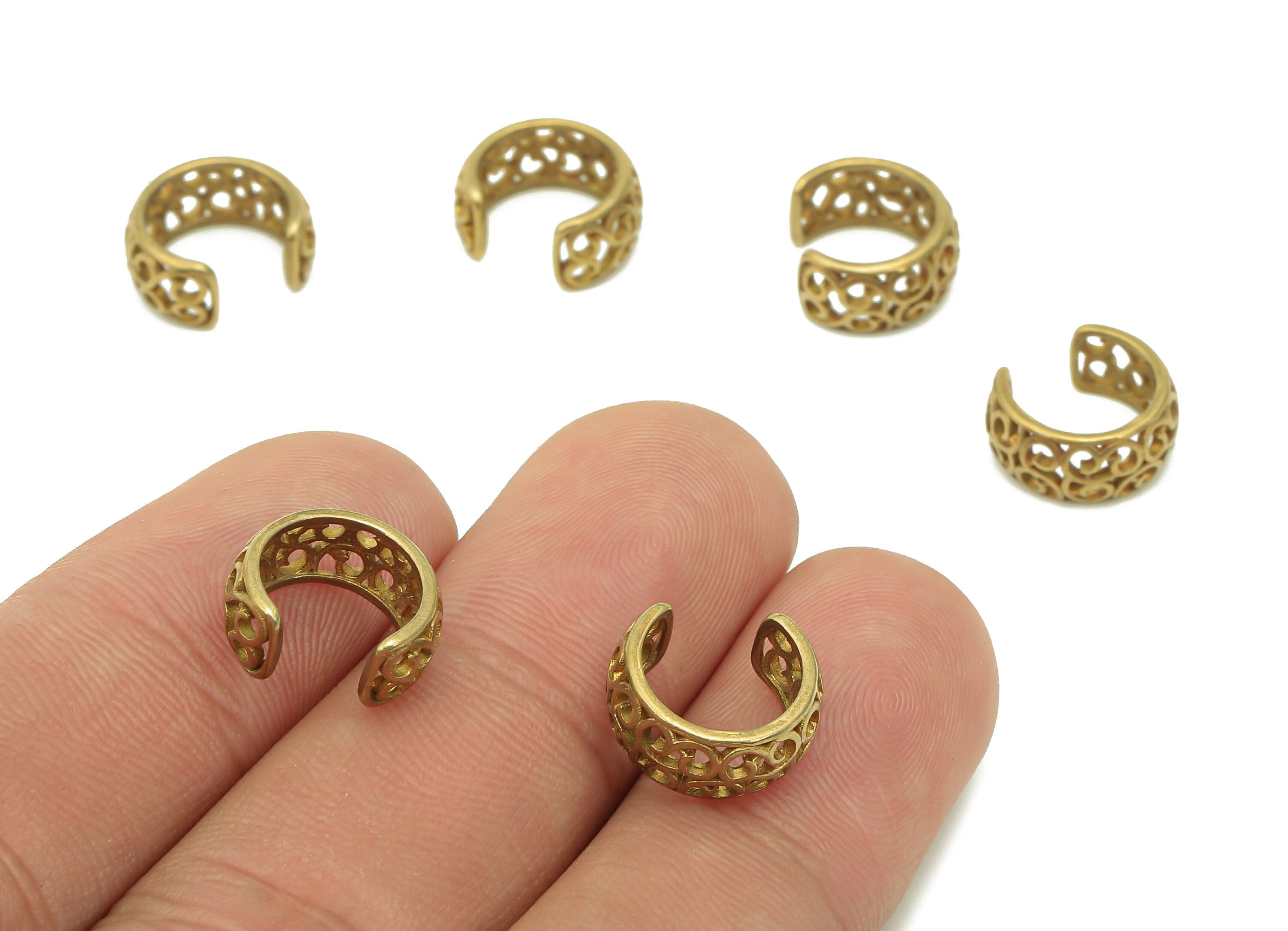 Brass Flower Open Round C Ring - Raw Brass Circle Cuff Ear - Hoop Hollow Ear Clip - Wide Earring Cuff - Ear Cuff - 12.2x10.8x1.6mm - PP8088 - DOMEDBAZAAR