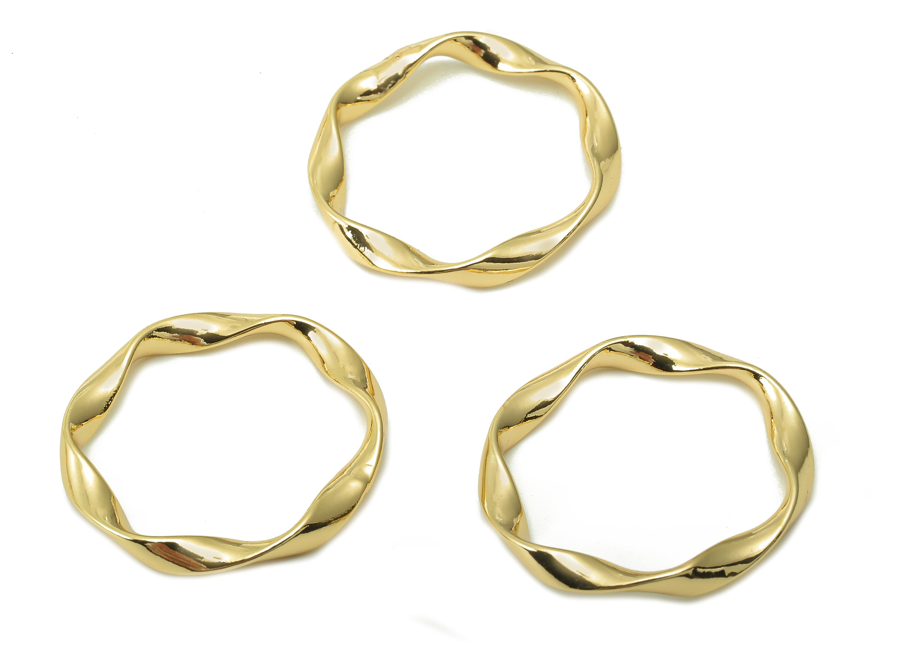 Brass Wavy Hoop Ring - Gold Geometry Curved Ring - Gold Twisted Flower Hoop - 18K Real Gold Plated Brass - 24.8x24.8x1.5mm - RGP5394 - DOMEDBAZAAR