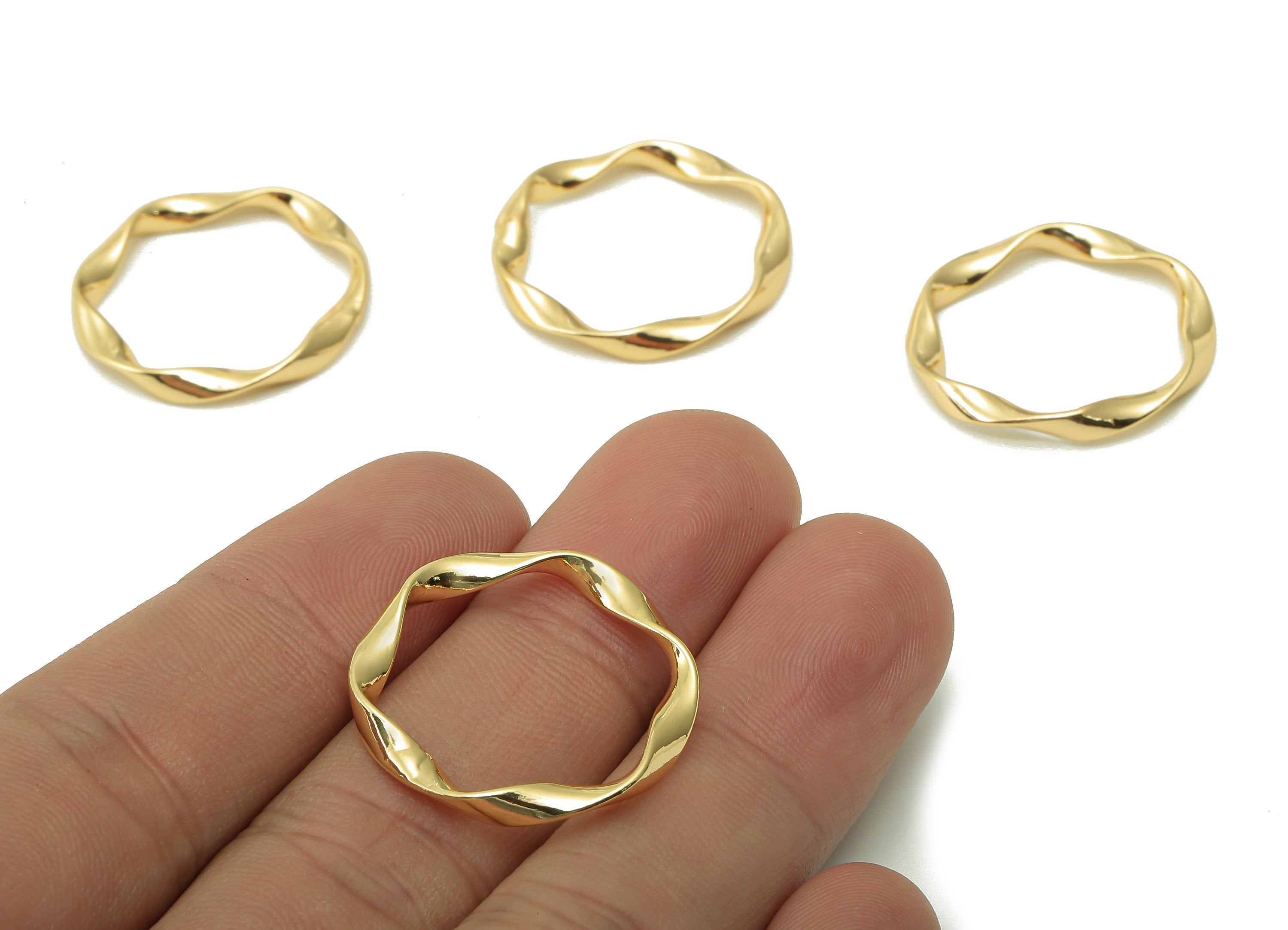 Brass Wavy Hoop Ring - Gold Geometry Curved Ring - Gold Twisted Flower Hoop - 18K Real Gold Plated Brass - 24.8x24.8x1.5mm - RGP5394 - DOMEDBAZAAR