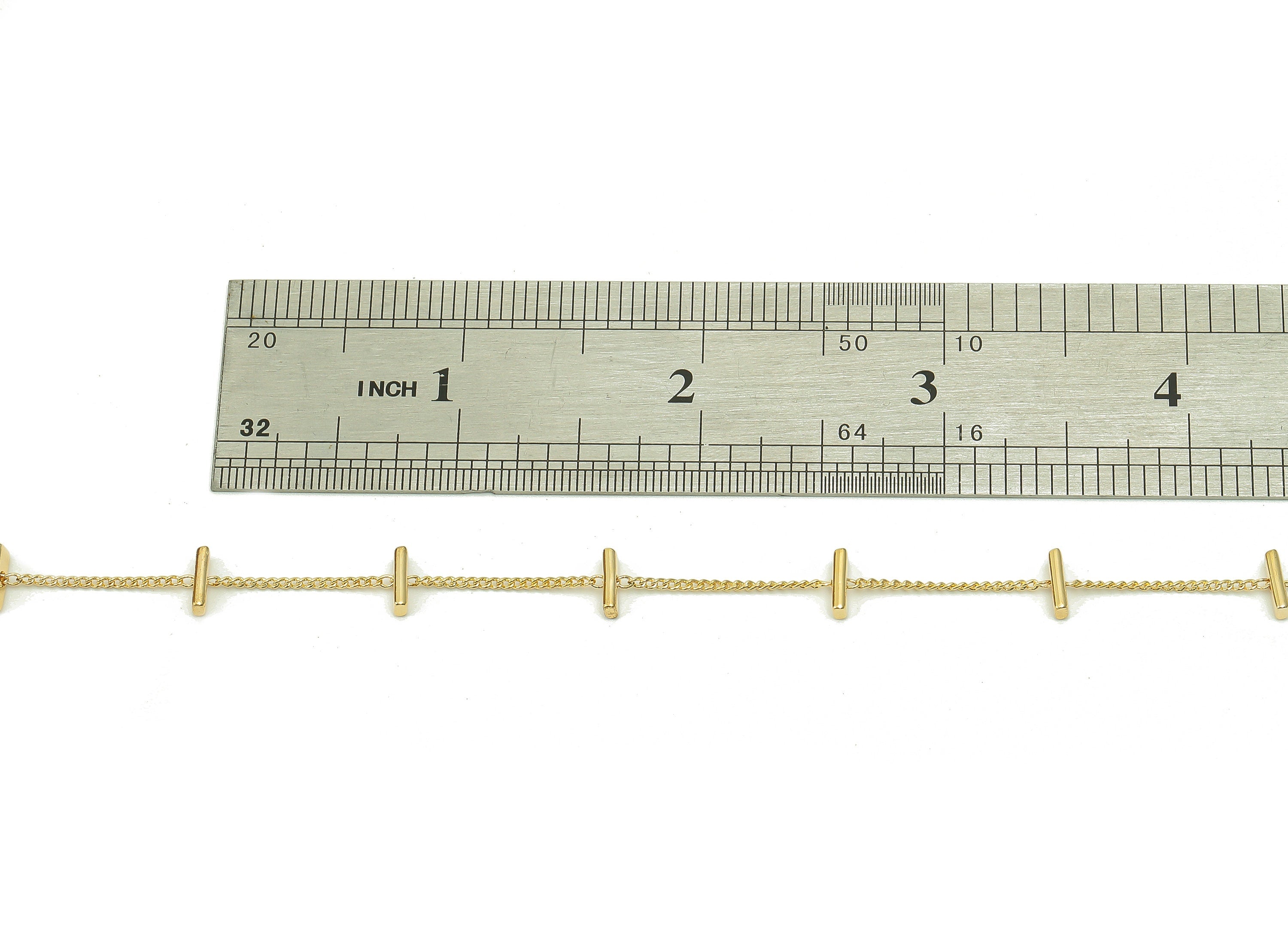 Brass Rectangle Bar Curb Chain - Gold Bar Satellite Chain - Cuboid Mini Stick For Bracelet - 18K Real Gold Plating - 7x2.5x1.4mm - RGP5428 - DOMEDBAZAAR