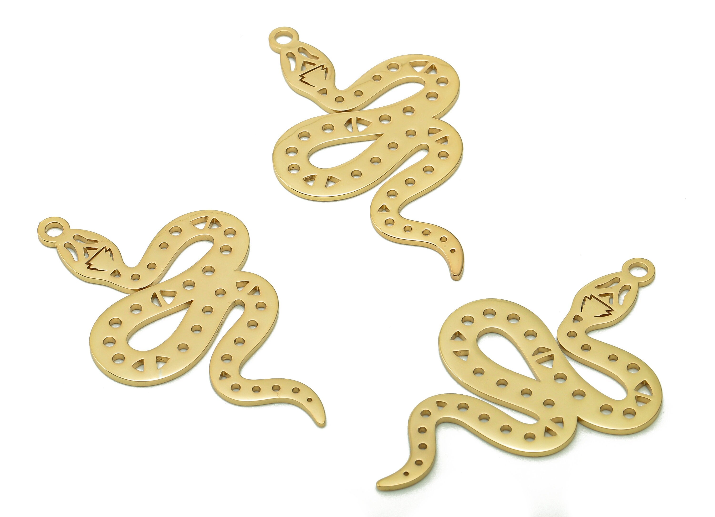 Steel Snake Dots Earring - Pendant With Loop - 201 Stainless Steel - Round Triangle Charm - 18K Real Gold Plating - 40.6x23.8x1mm - SS1402G - DOMEDBAZAAR