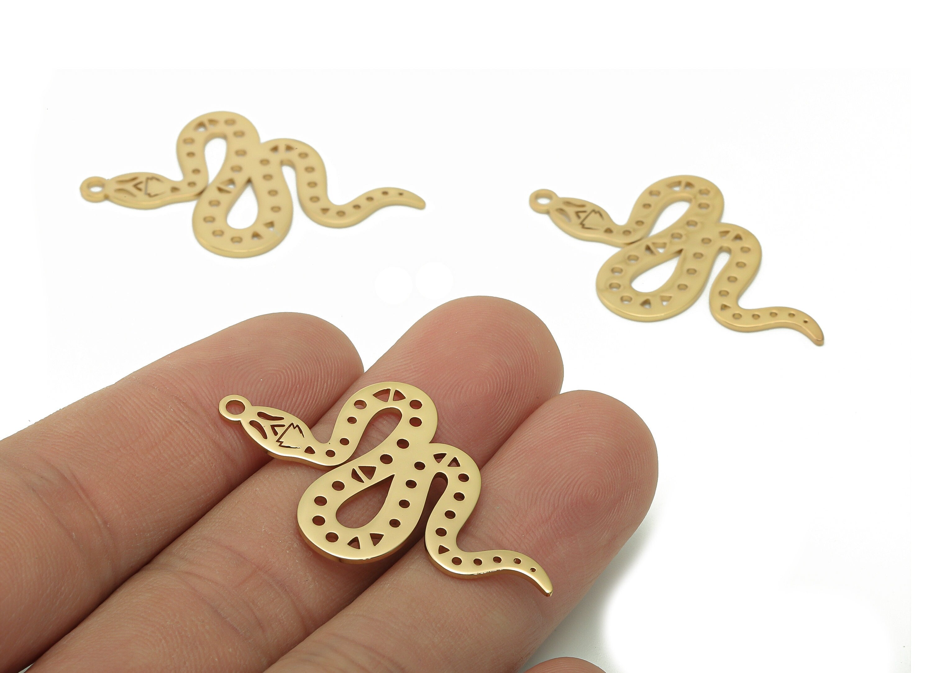 Steel Snake Dots Earring - Pendant With Loop - 201 Stainless Steel - Round Triangle Charm - 18K Real Gold Plating - 40.6x23.8x1mm - SS1402G - DOMEDBAZAAR