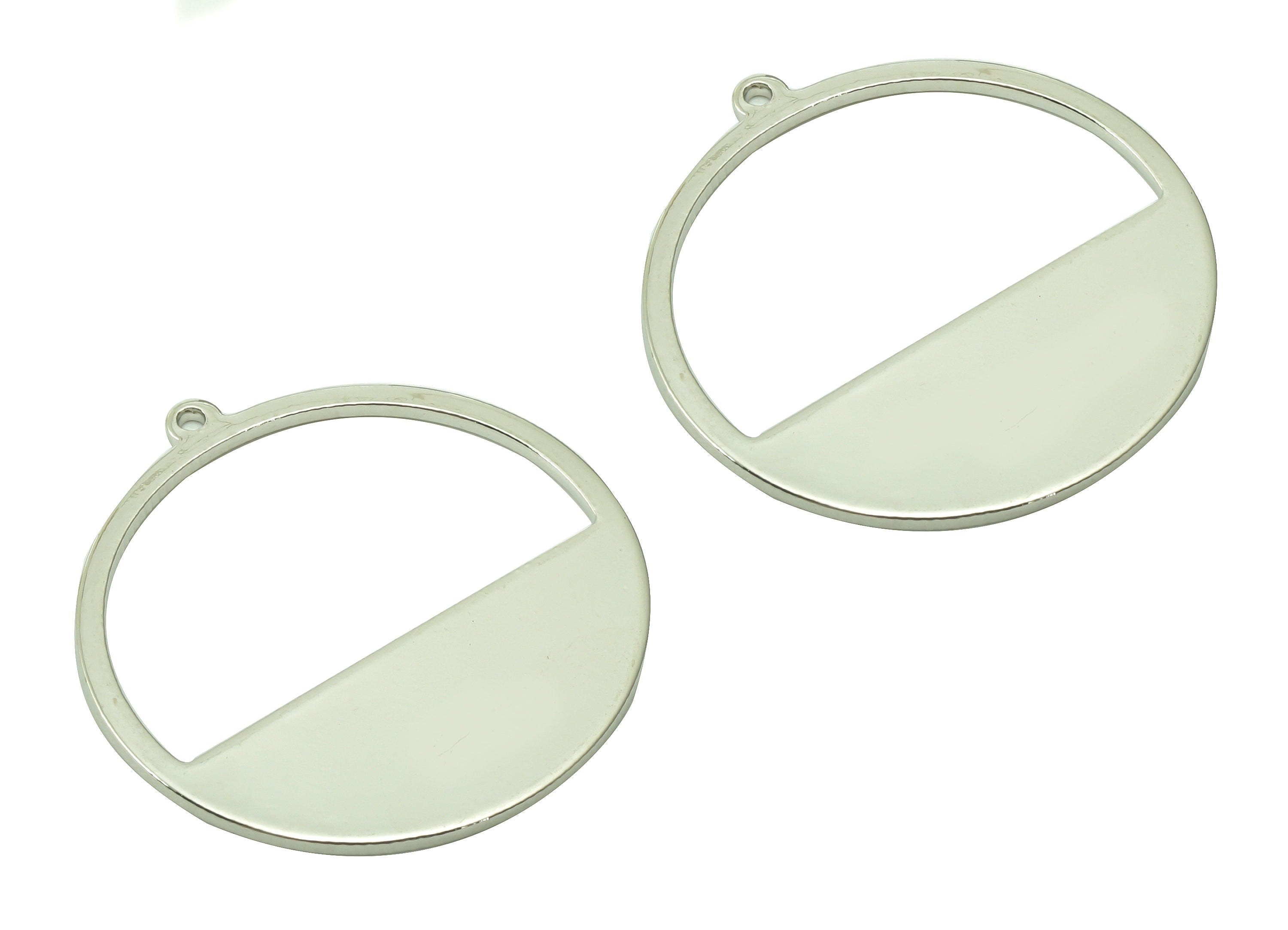 Steel Round Earring Charms - Semicircle Pendant With Loop - 201 Stainless Steel - 18K Real White Gold Plating - 25.7x24.2x1.1mm - SS1406S - DOMEDBAZAAR