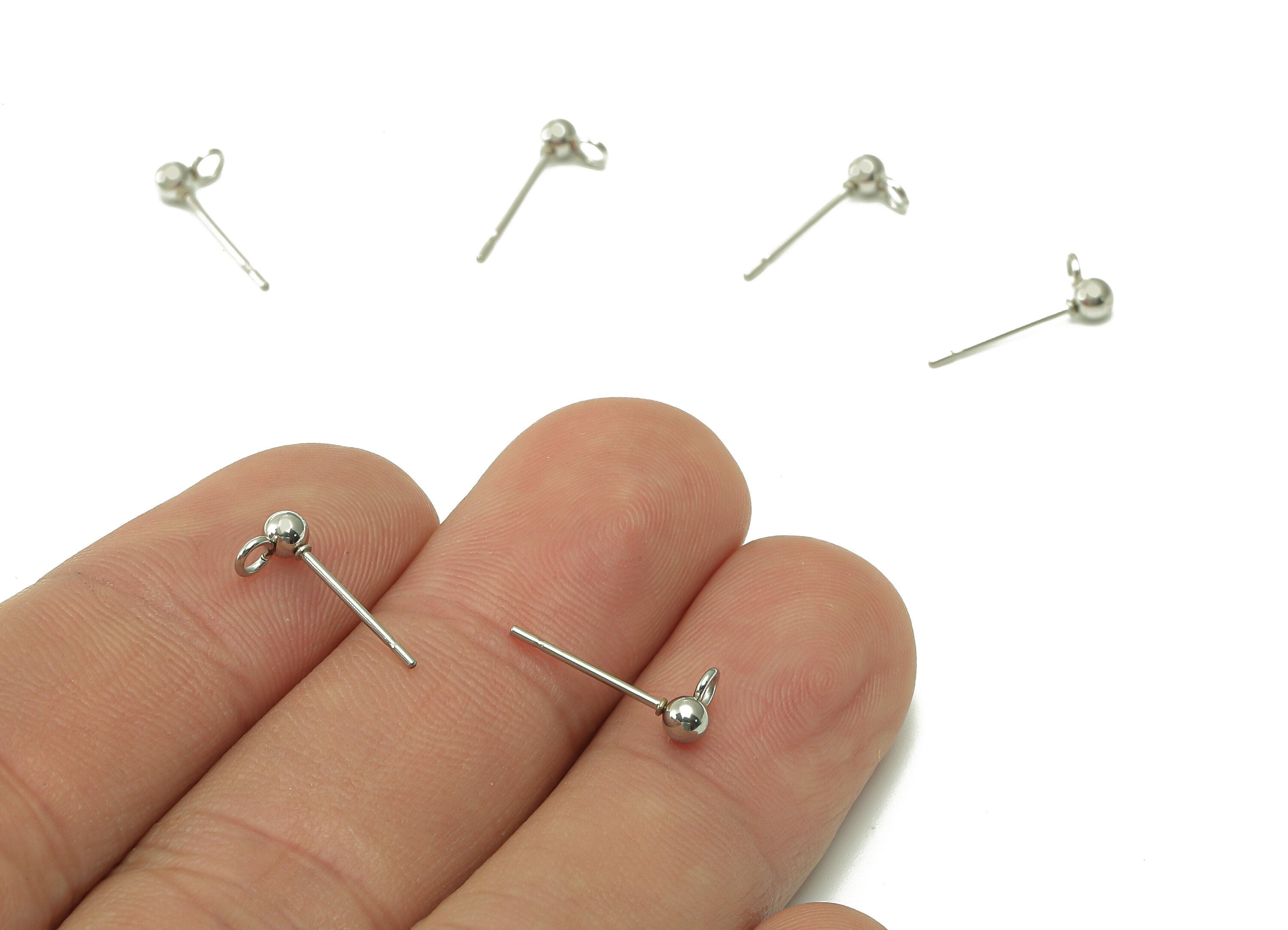 Steel Mini Ball Earring Stud - Silver Earring Post With Loop - Ball Stud Earring Charm - 316 Stainless Steel - 5.9x3x3mm - SS1407-3 - DOMEDBAZAAR