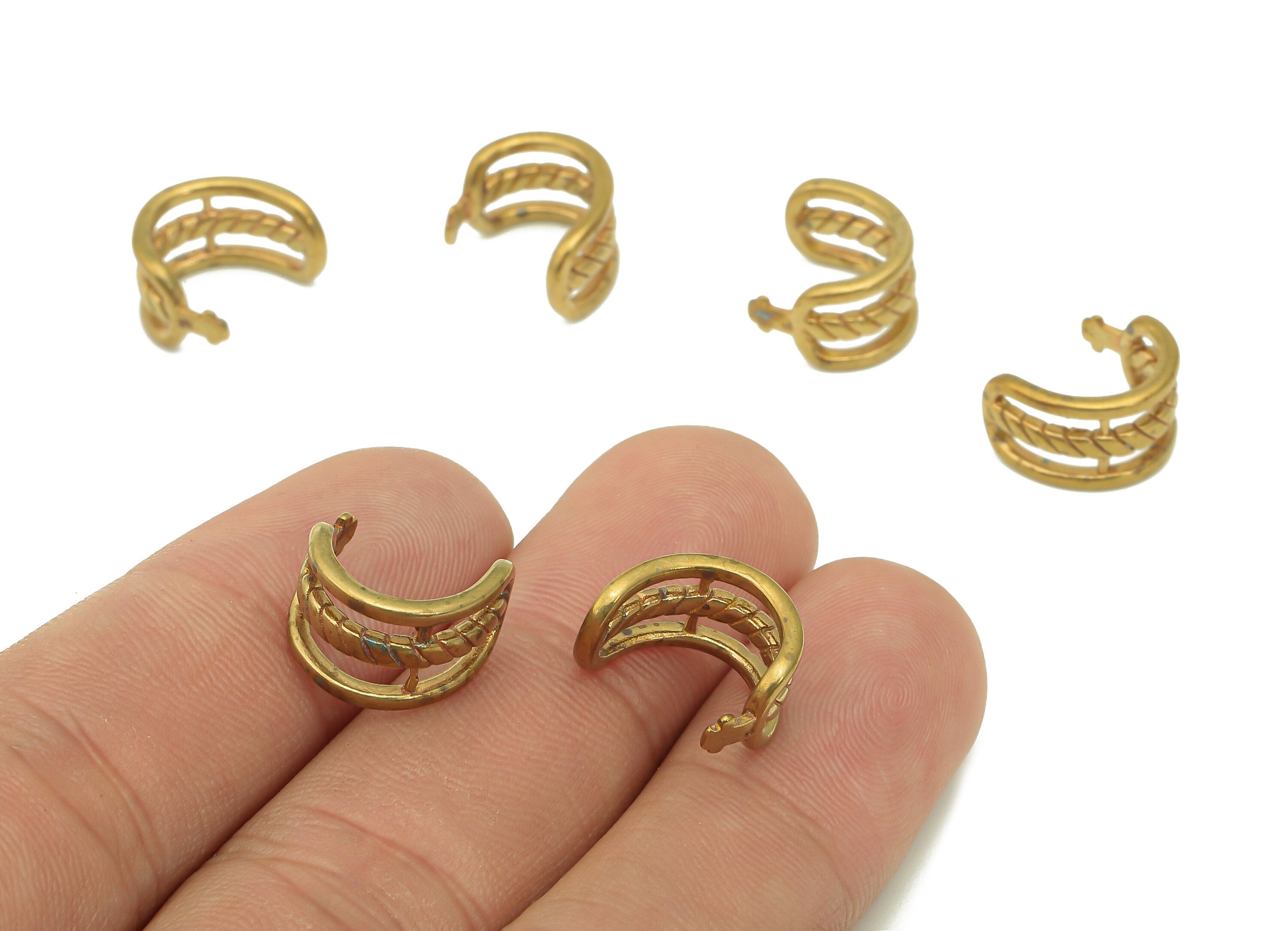 Brass Wide Semicircle Hoop Ring - Raw Brass Crescent Ear Cuff - Huggie Hoop Cuff Earring - Earring Cuff Charm - 12.8x11.2x1.4mm - PP8090 - DOMEDBAZAAR