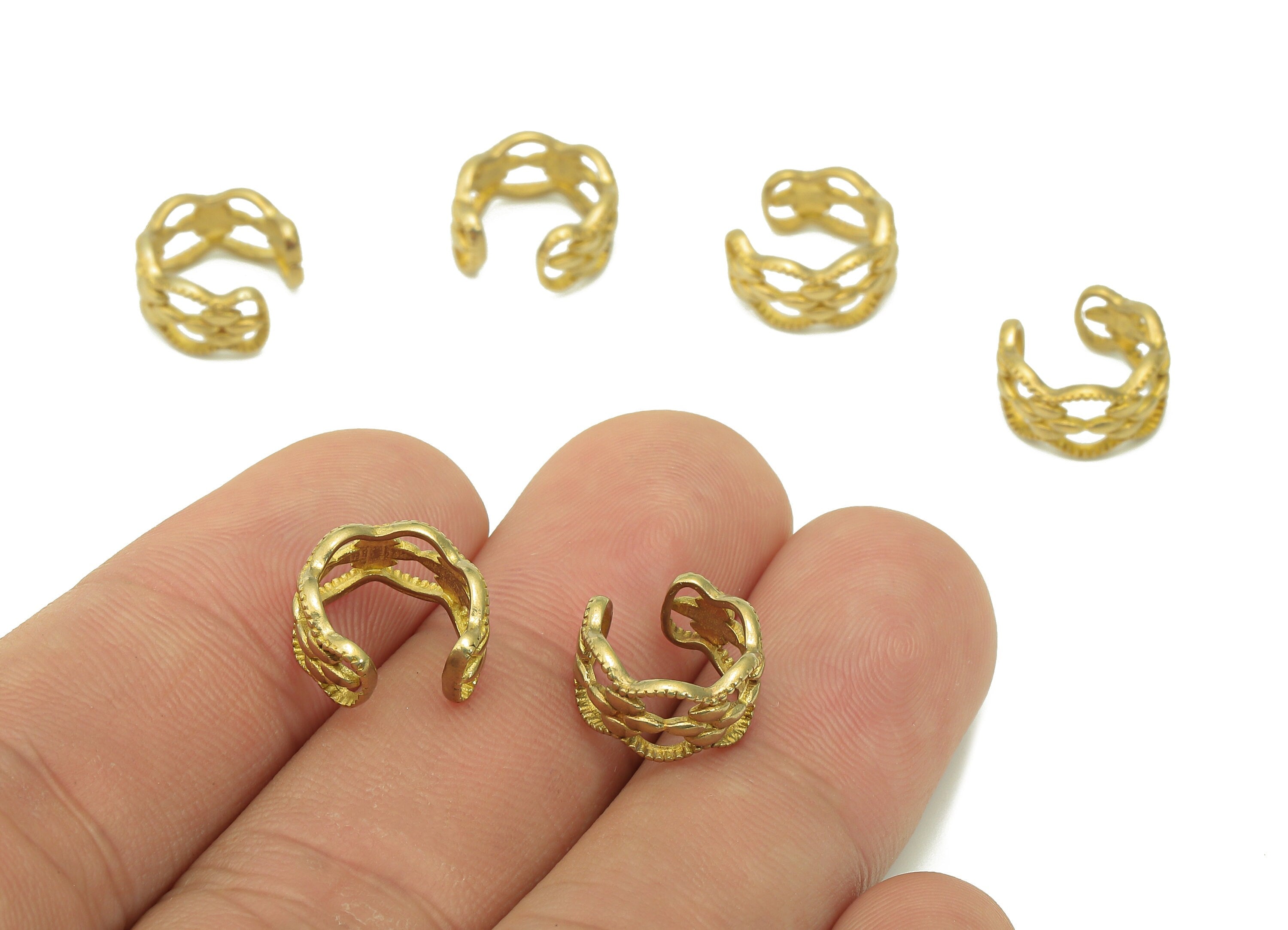 Brass Flower Open Round C Ring - Raw Brass Wide Circle Cuff Ear - Hoop Hollow Earring Cuff - Rhombus Ear Clip - 11.9x11.2x1.34mm - PP8092 - DOMEDBAZAAR