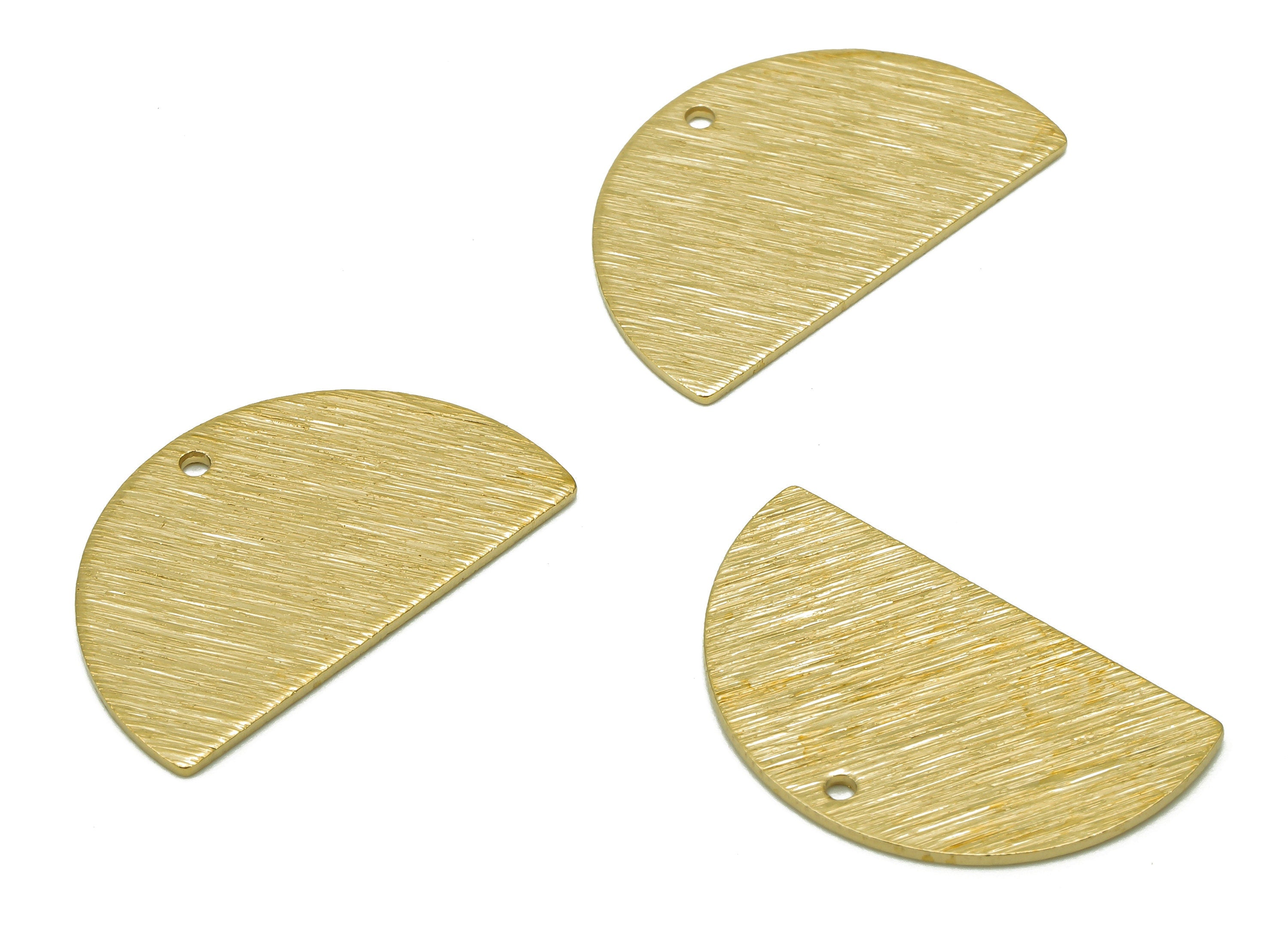 Brass Half Round Earring Charms - Raw Brass Textured Semicircle Pendant - Earring Findings - For Necklace - 21.34x13x0.69mm - PP8154 - DOMEDBAZAAR