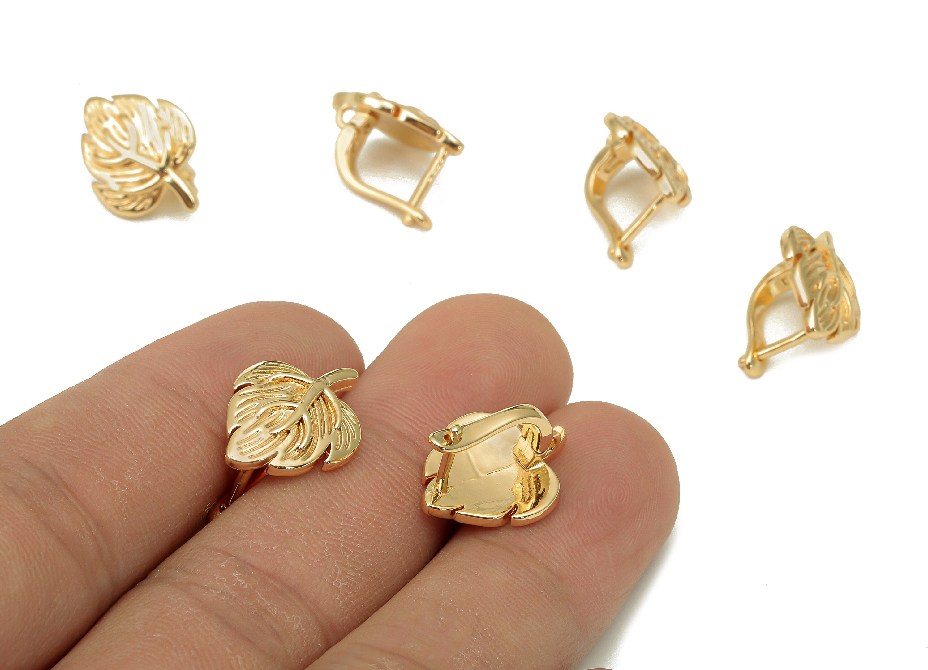 Brass Leaf Earrings Clasp - Gold Leverback Earring - Leaves Clasp Earrings - 18K Real Gold Plated Brass - 19.6x12.78x2.4mm - RGP5541 - DOMEDBAZAAR