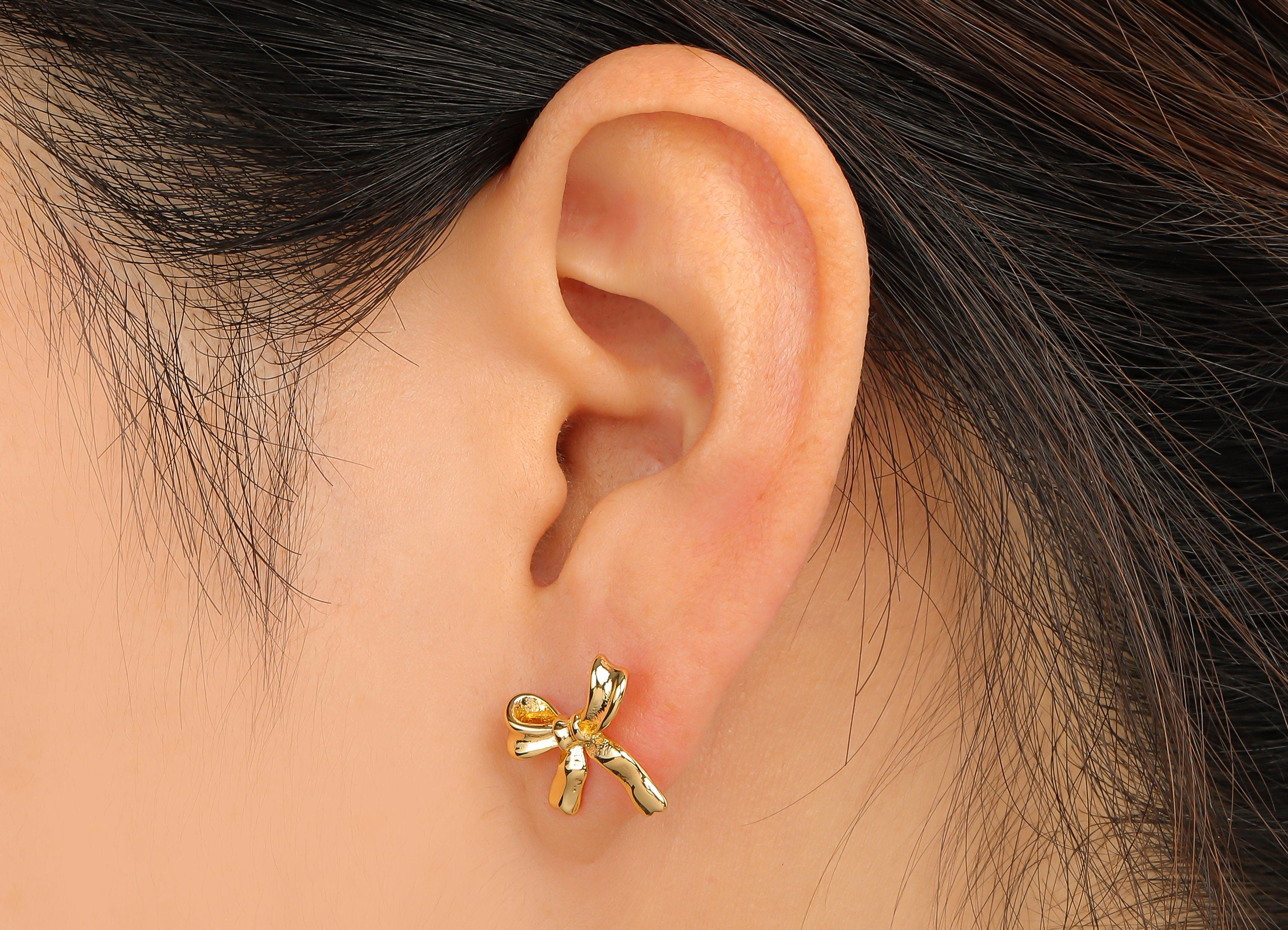 Gold Bowtie Earring Stud - Brass Bowknot Stud - 18K Real Gold Plated Brass Bowknot Ear Post - Imitation Silver Stud - 4.1x13.5x1mm - RGP4548 - DOMEDBAZAAR