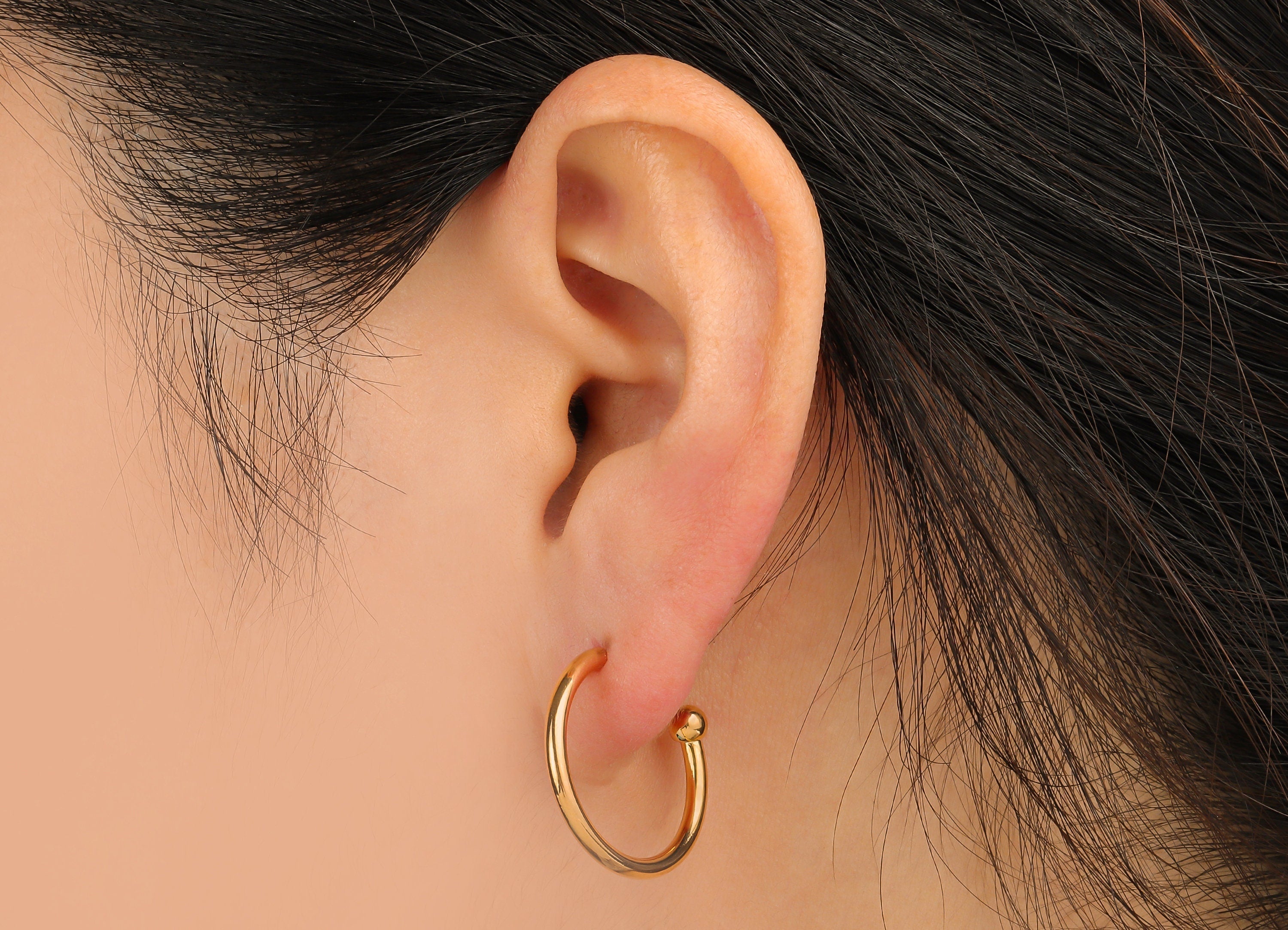 Brass C Open Hoop Earring Stud - Brass C Hoop Earring Post - Open Hoop Post Earring - Stainless Steel Stud - 20.78x18.89x3.91mm - RGP4684 - DOMEDBAZAAR