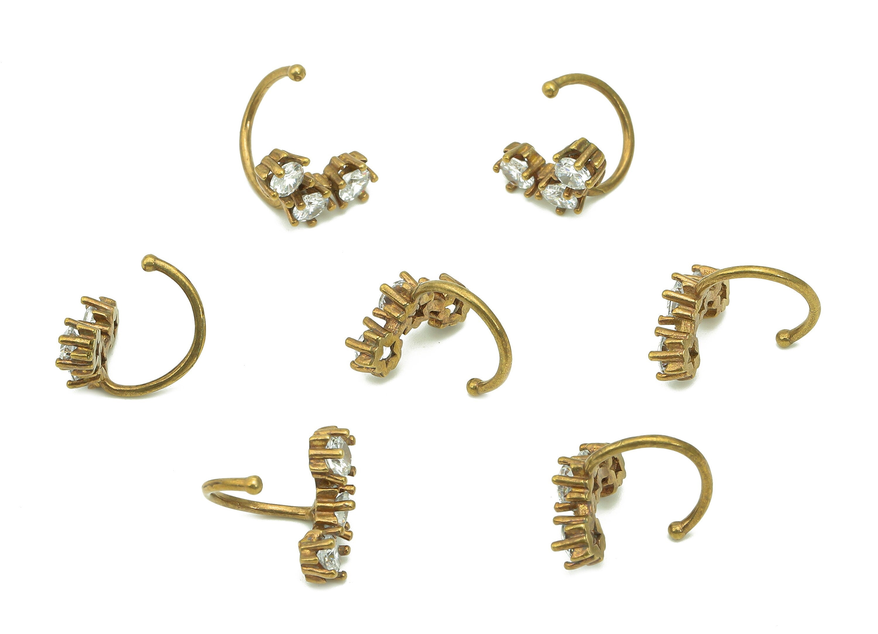 Brass Open Half Round Ring - Raw Brass Cuff Earring With Zircon - C Hoop Hollow Ear Cuff - Semicircle Ear Cuff - 16.59x13.72x3.35mm - PP8096 - DOMEDBAZAAR