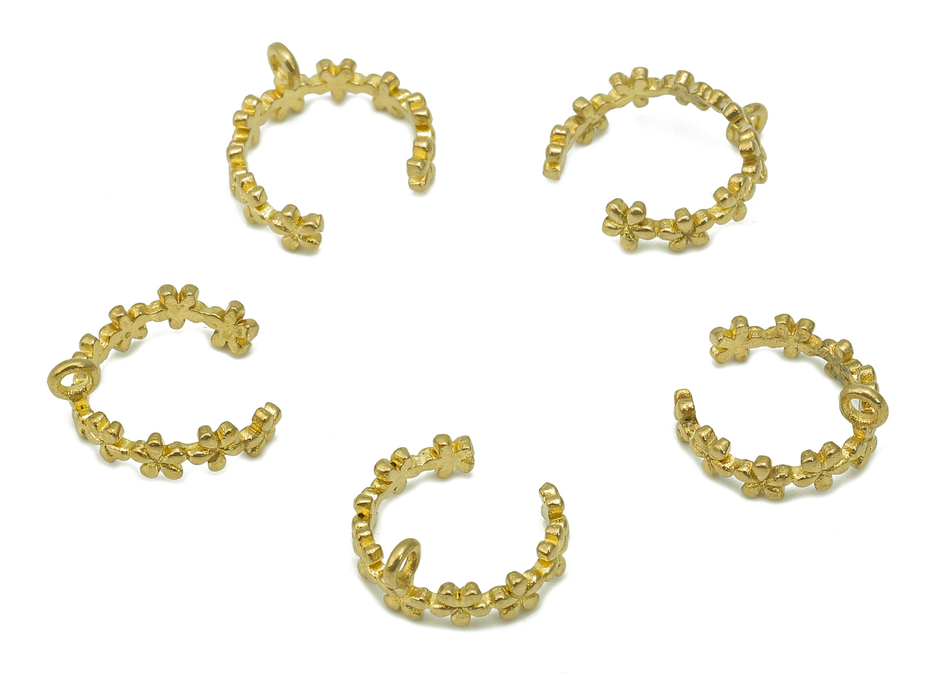 Brass Flower Open Round C Ring - Raw Brass Cuff Earring With Loop - Pattern Ear Clip - Circle Earring Cuff - 11.14x10.37x0.89mm - PP8106 - DOMEDBAZAAR