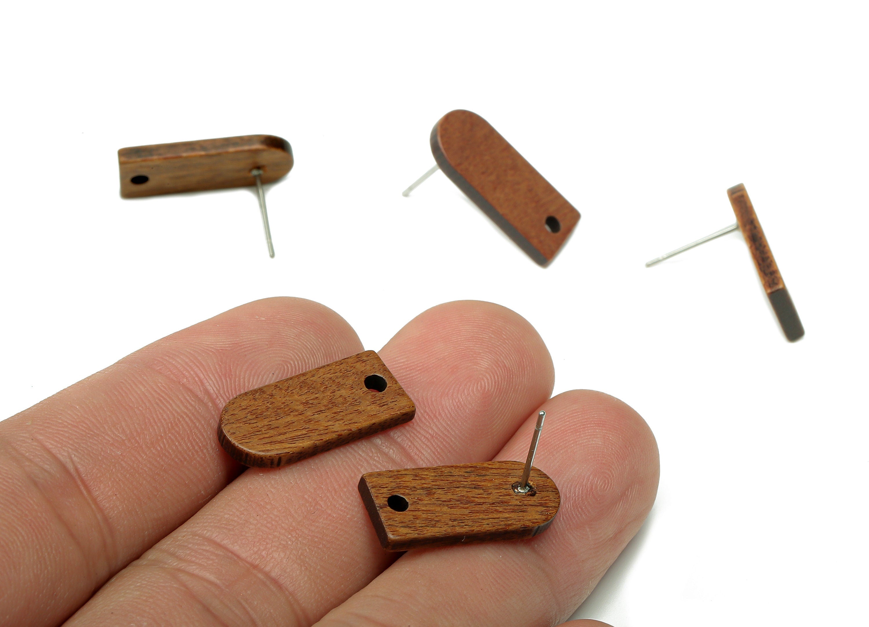 Natural Wooden Domed Stud Earring - Walnut Wood Earring Post - Brown Long Domed Charm - 316 Stainless Steel Stud - 20x8.7x2.3mm - BB1288 - DOMEDBAZAAR
