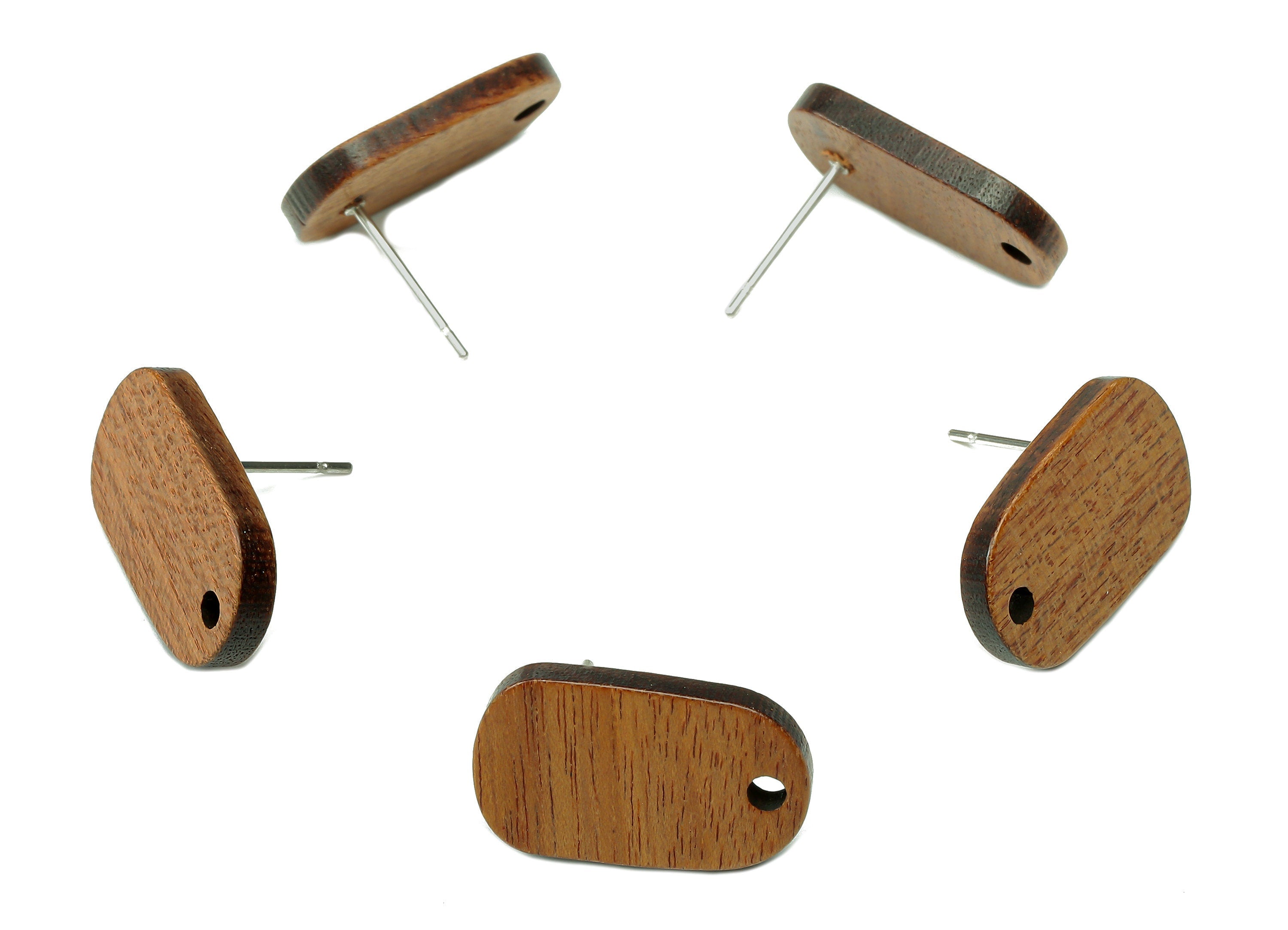 Natural Wooden Ellipse Stud Earring - Walnut Wood Oval Earring Post - Brown Oval Charm - 316 Stainless Steel Stud - 18.8x11.3x2.5mm -BB1290 - DOMEDBAZAAR
