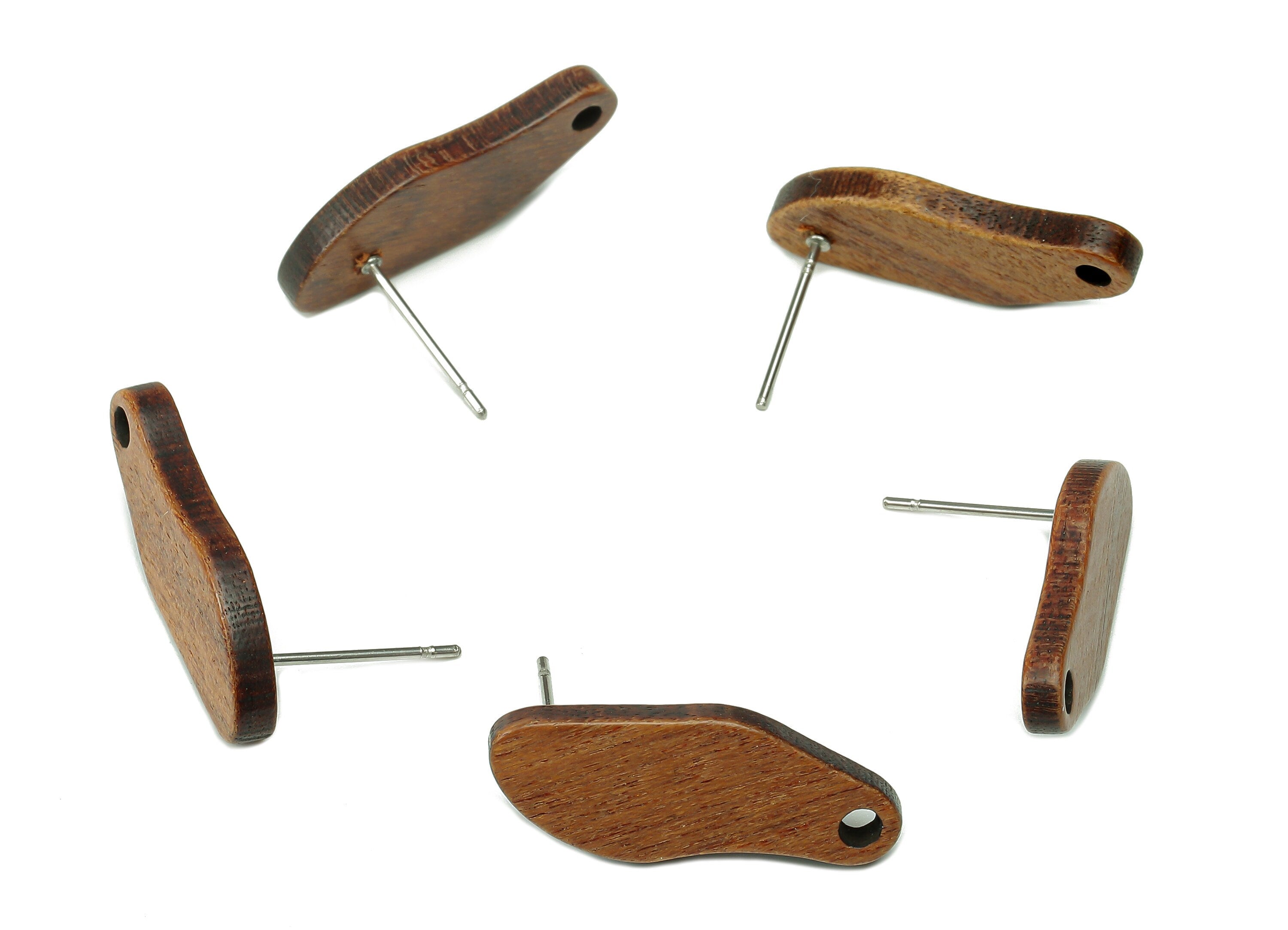 Natural Wooden Irregular Stud Earring - Walnut Wood Earring Post - Brown Geometry Charm - 316 Stainless Steel Stud - 22.7x8.7x2.2mm - BB1291 - DOMEDBAZAAR