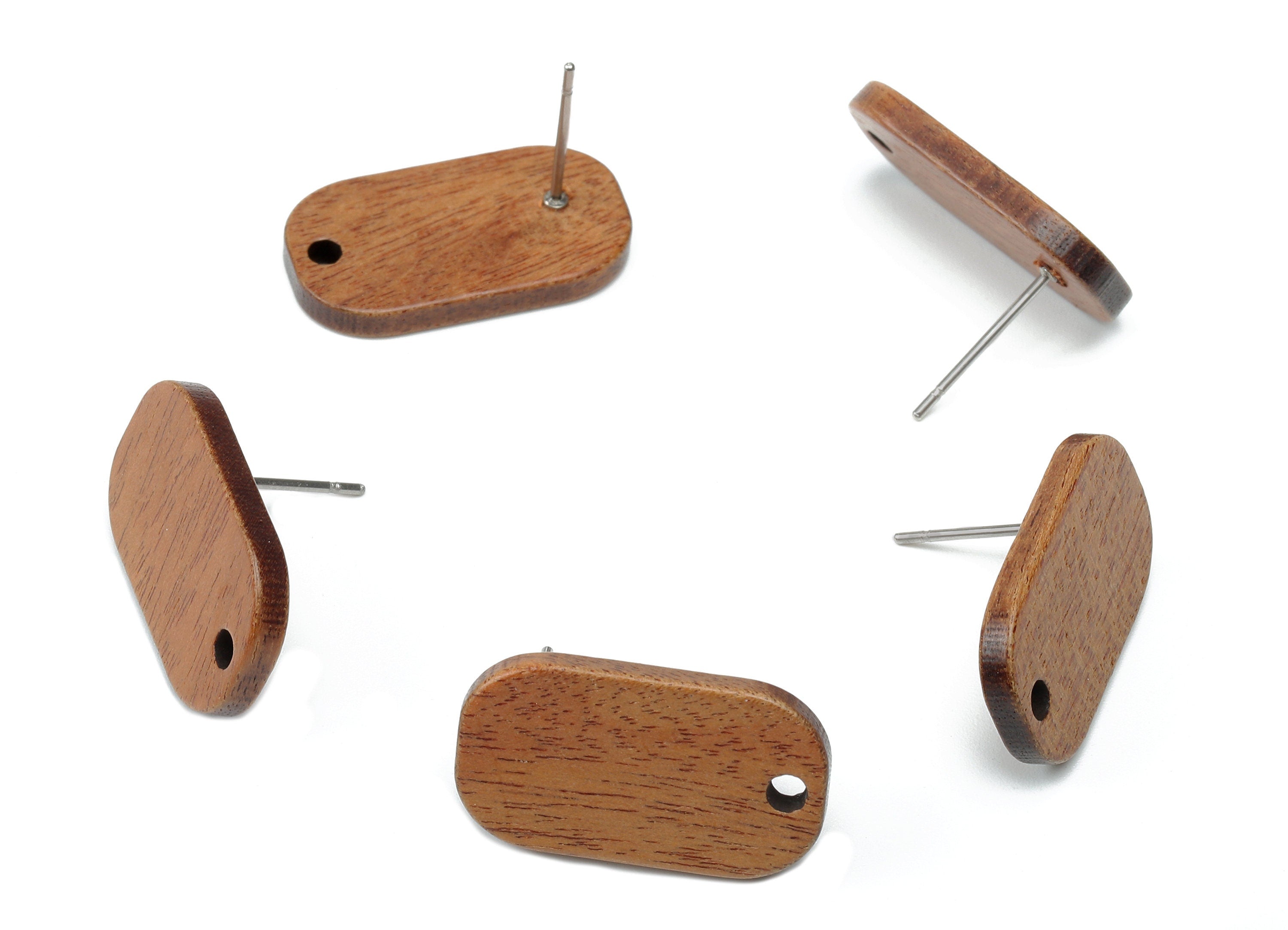 Natural Wooden Oval Rectangle Stud Earring - Walnut Wood Earring Post - Brown Oval Charm - 316 Stainless Steel Stud - 20.3x11.4x2.2mm-BB1293 - DOMEDBAZAAR
