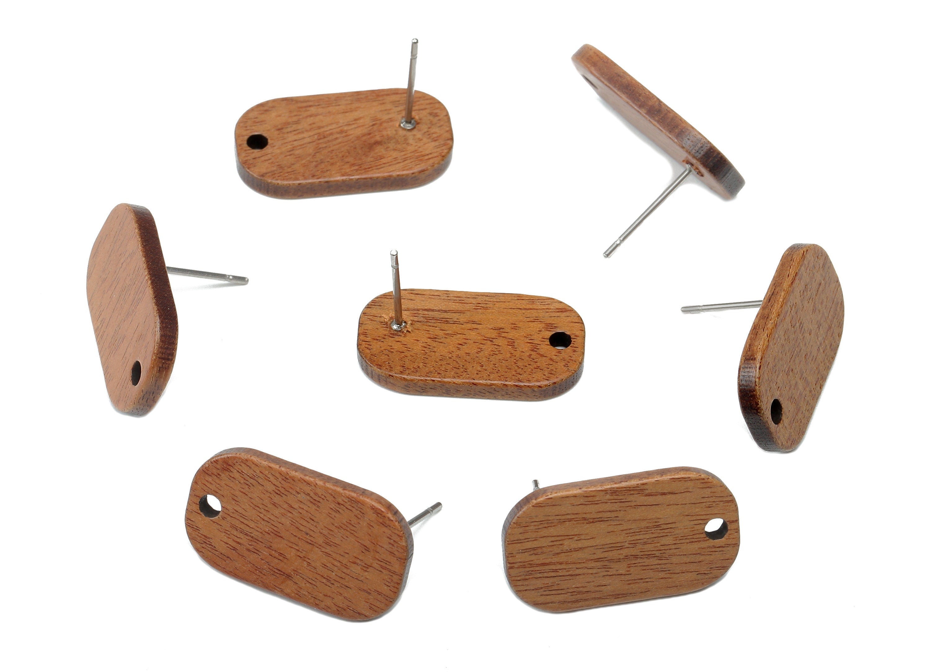 Natural Wooden Oval Rectangle Stud Earring - Walnut Wood Earring Post - Brown Oval Charm - 316 Stainless Steel Stud - 20.3x11.4x2.2mm-BB1293 - DOMEDBAZAAR