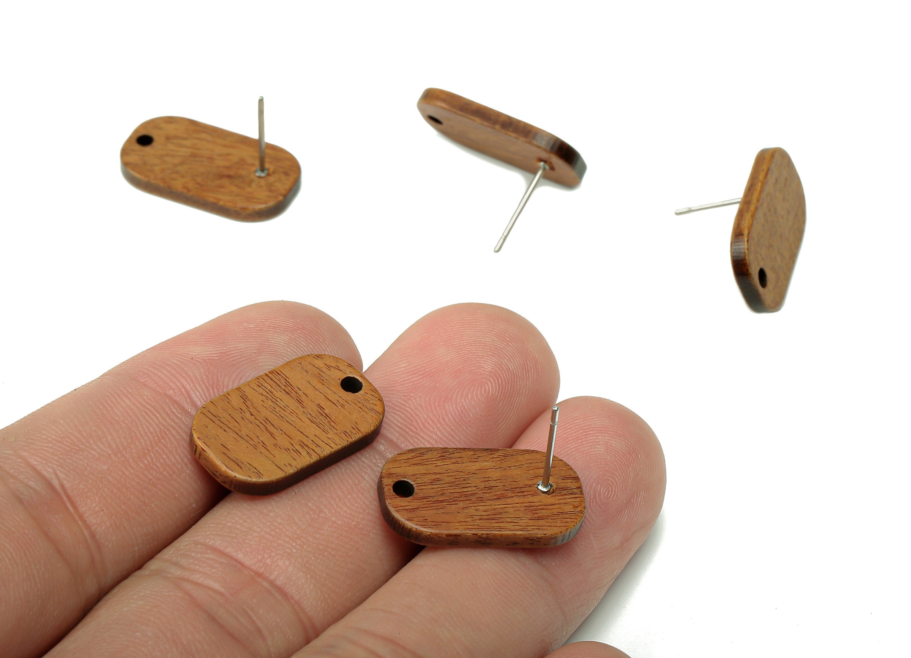 Natural Wooden Oval Rectangle Stud Earring - Walnut Wood Earring Post - Brown Oval Charm - 316 Stainless Steel Stud - 20.3x11.4x2.2mm-BB1293 - DOMEDBAZAAR