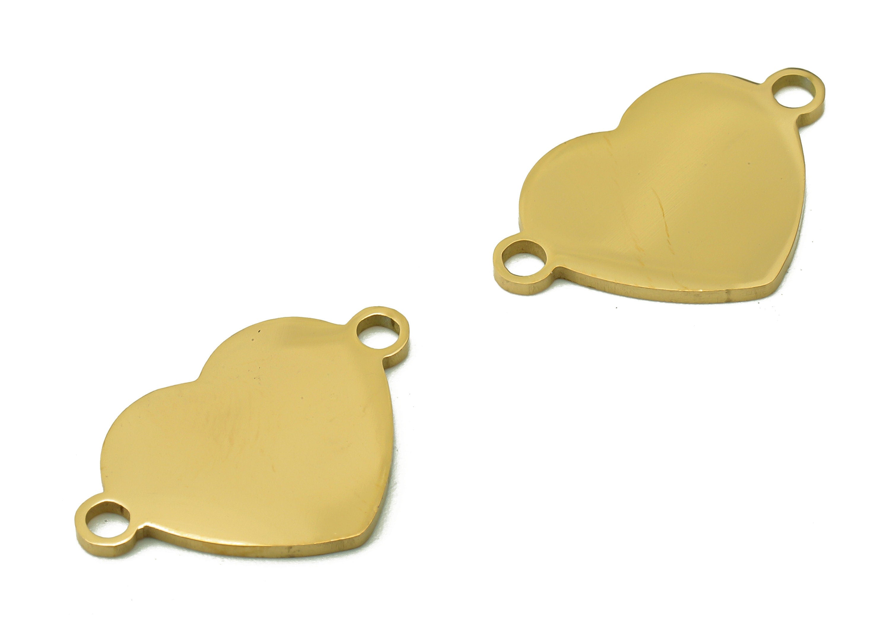 Steel Heart Earring Connector - Connectors With 2 Loops - 216 Stainless Steel - 18K Real Gold Plating Charm - 18.4x12.37x0.93mm - SS1411G - DOMEDBAZAAR