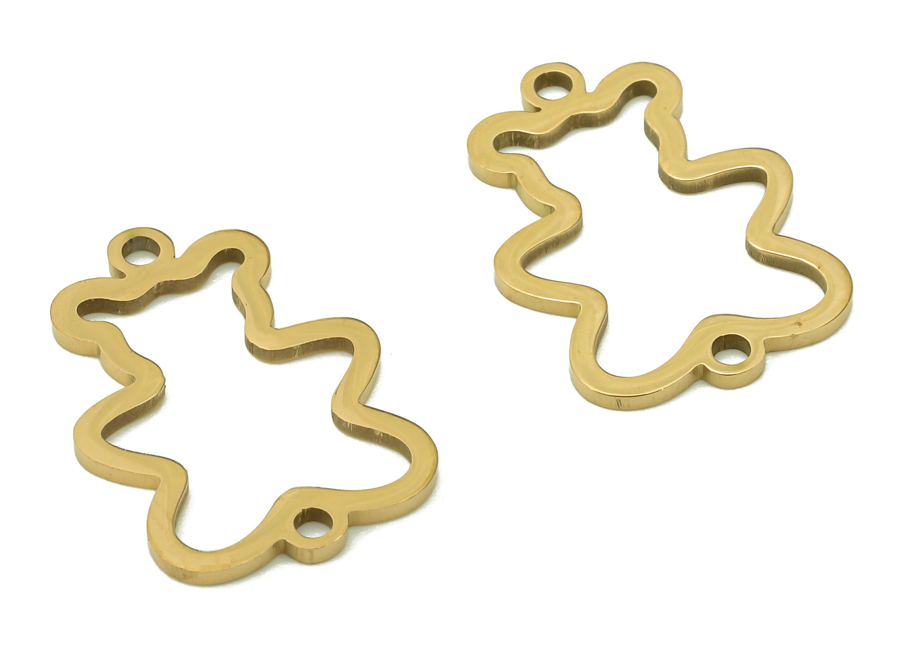 Steel Bear Earring Connector - Bear Connectors With 2 Loops - 216 Stainless Steel - 18K Real Gold Plating Charm - 18.2x13.03x0.9mm - SS1414G - DOMEDBAZAAR