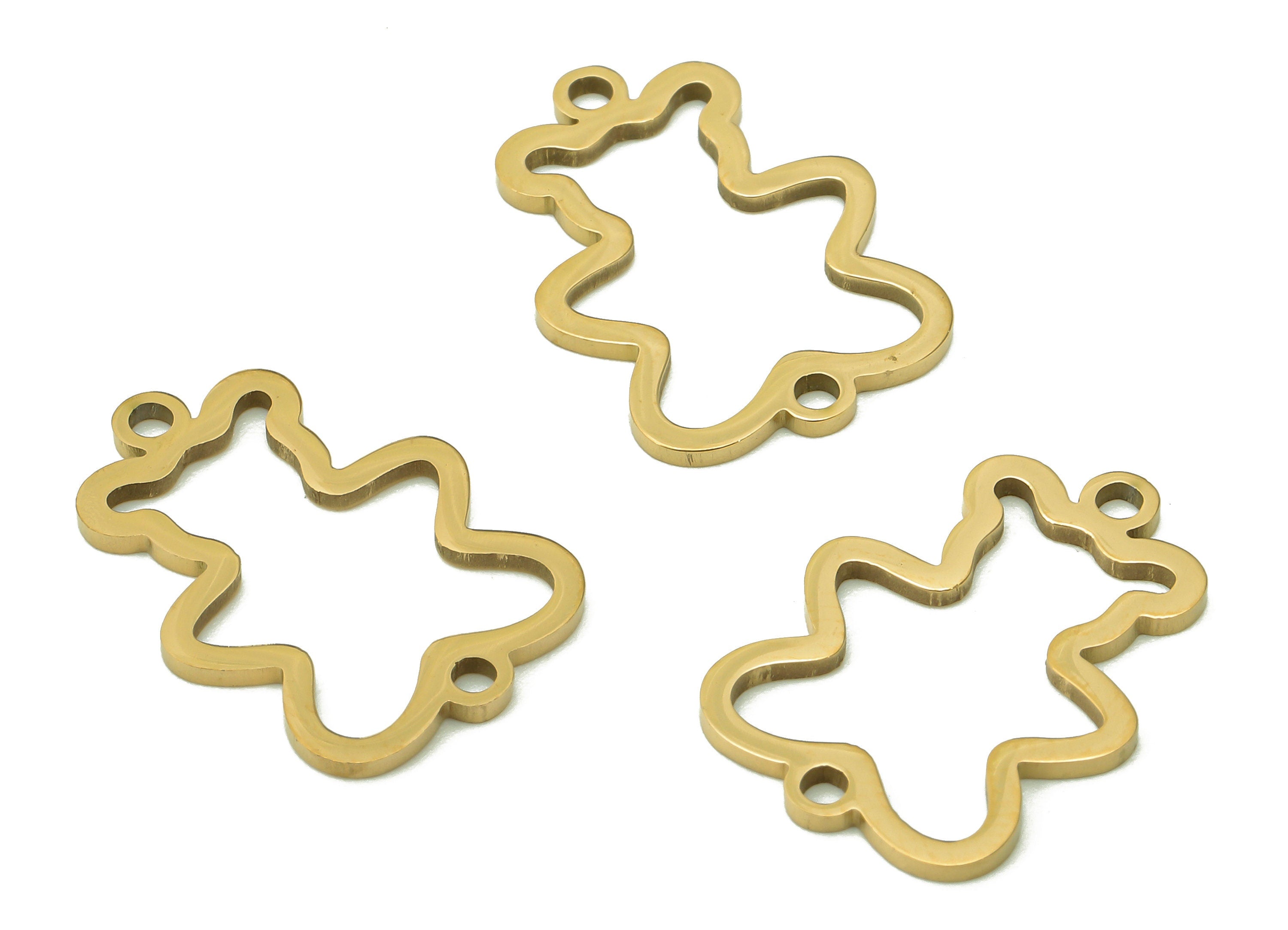 Steel Bear Earring Connector - Bear Connectors With 2 Loops - 216 Stainless Steel - 18K Real Gold Plating Charm - 18.2x13.03x0.9mm - SS1414G - DOMEDBAZAAR