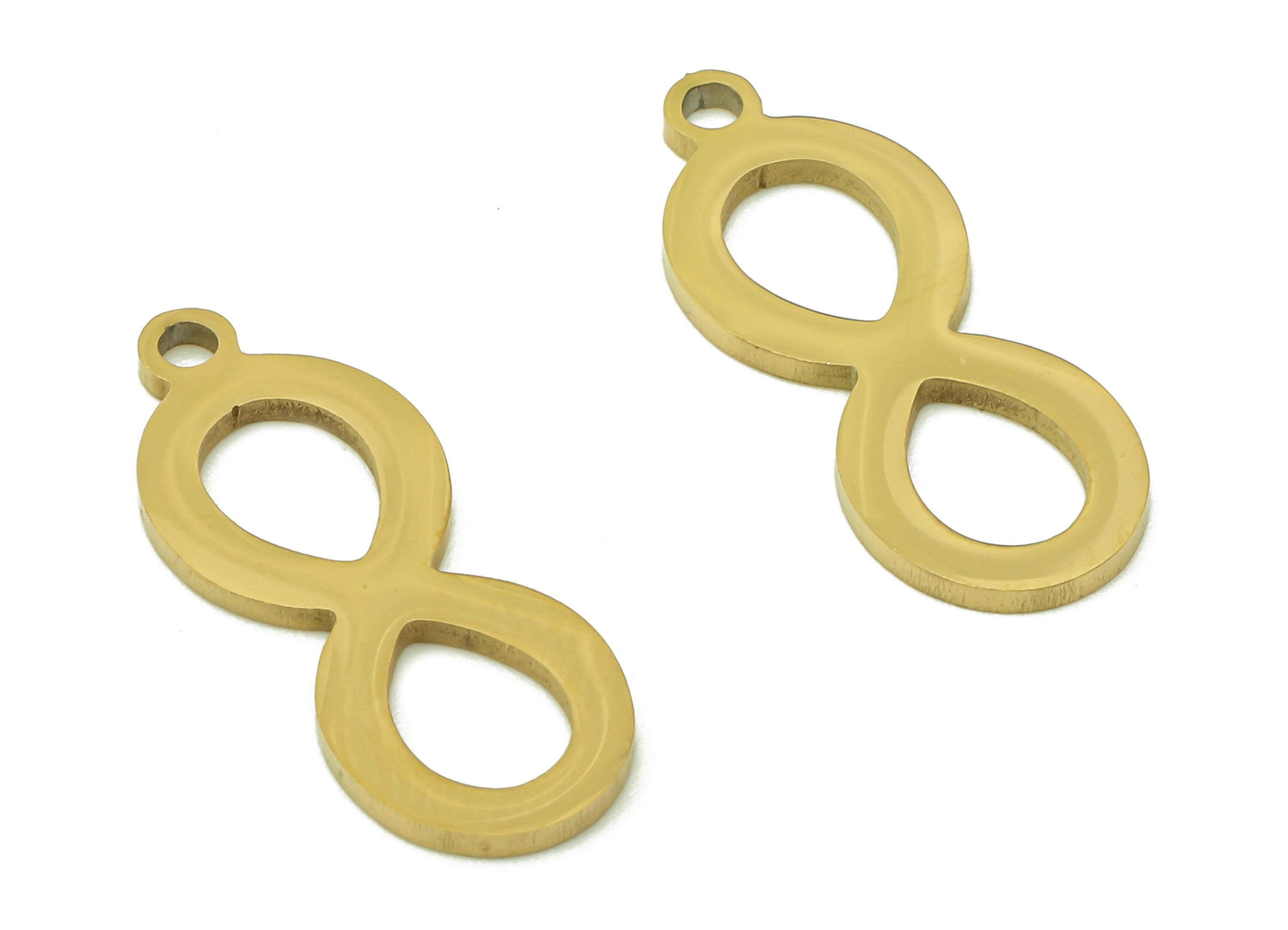 Steel Figure 8 Earring Charm - Infinity Pendant With Loop - 216 Stainless Steel - 18K Real Gold Plating Knot Charm - 19.5x7.6x0.9mm -SS1415G - DOMEDBAZAAR