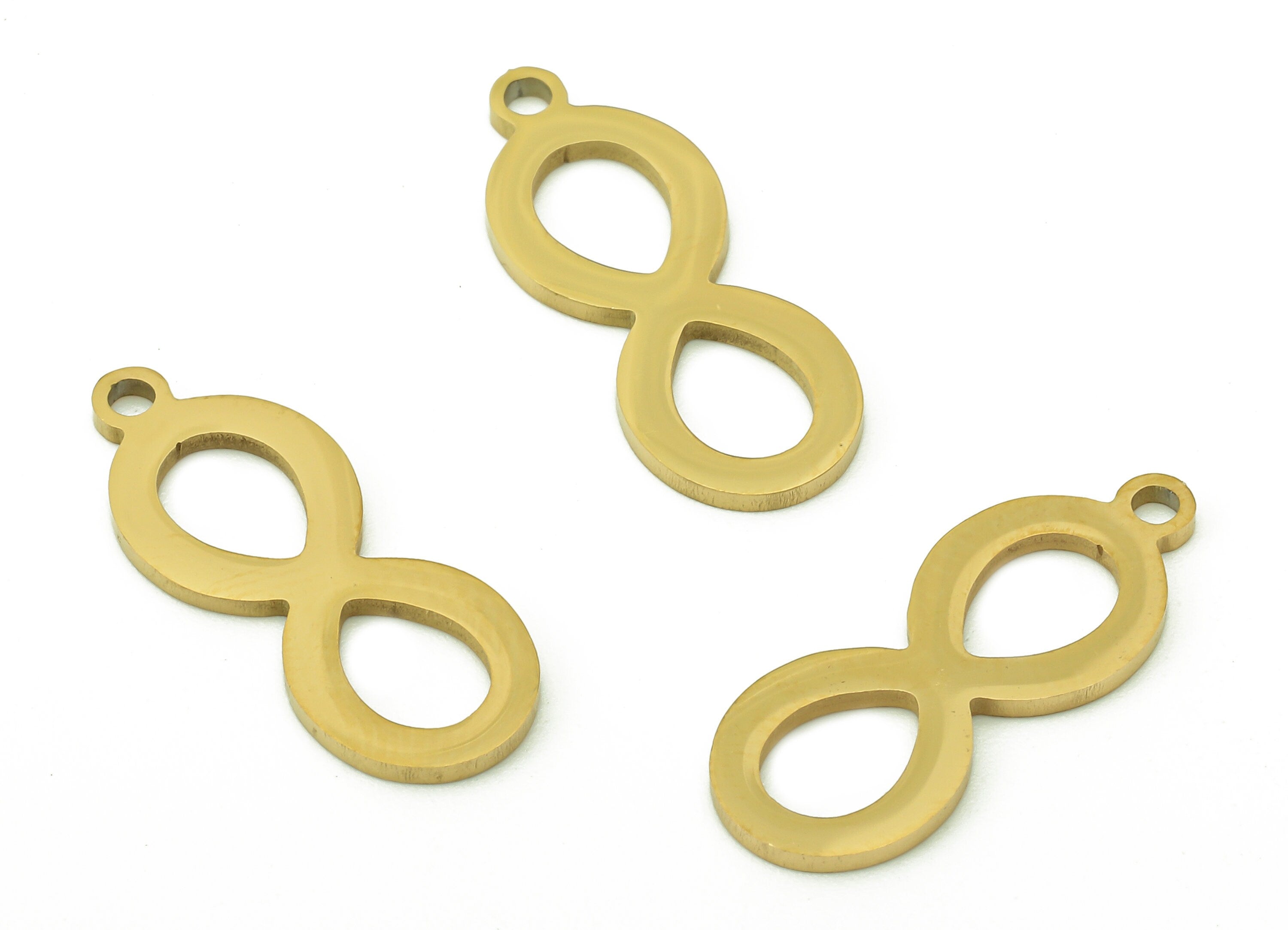 Steel Figure 8 Earring Charm - Infinity Pendant With Loop - 216 Stainless Steel - 18K Real Gold Plating Knot Charm - 19.5x7.6x0.9mm -SS1415G - DOMEDBAZAAR