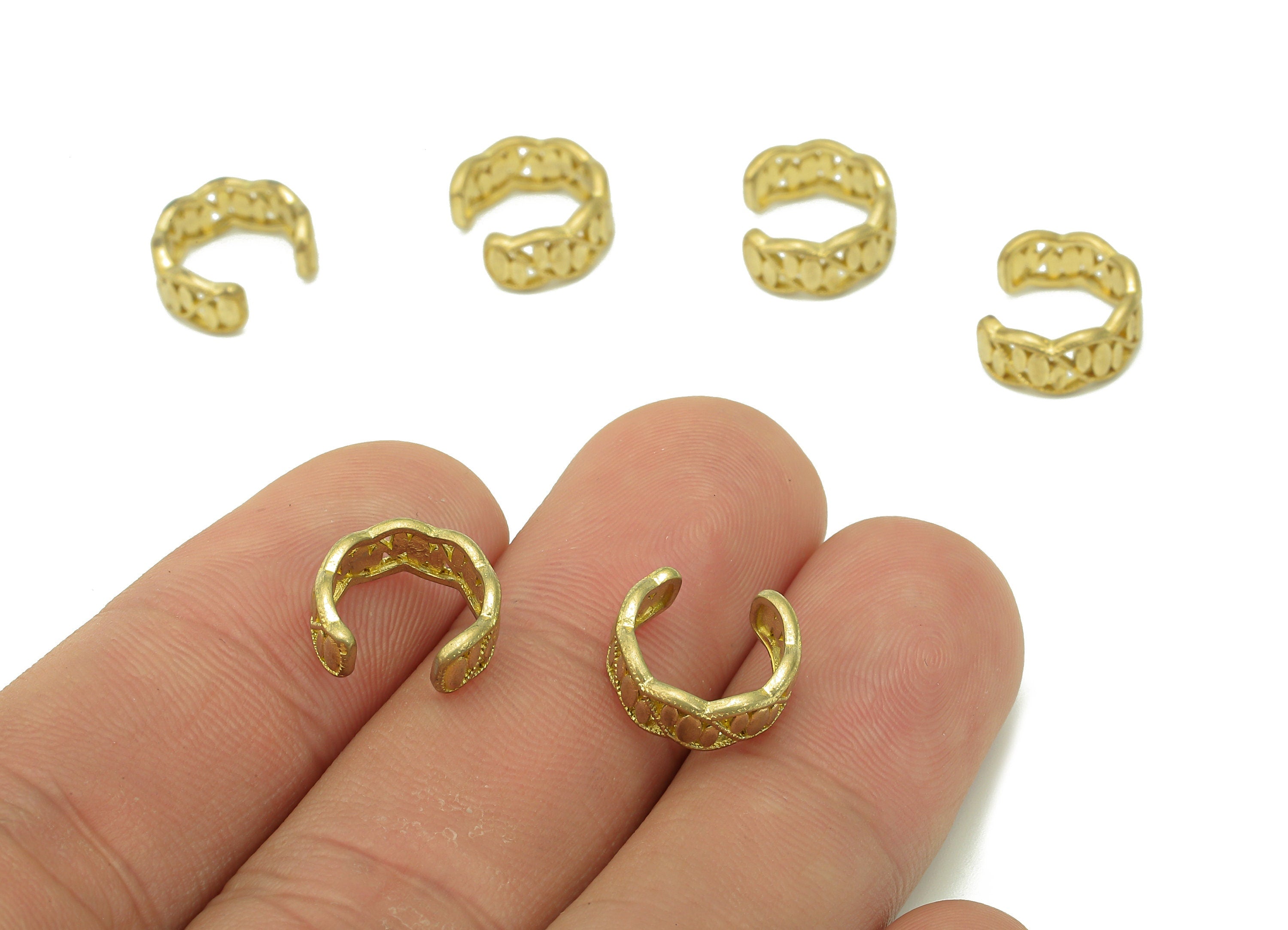 Brass Flower Open Round Ring - Raw Brass Circle Cuff Ear - Hoop Hollow Ear Cuff - Textured Wide C Earring Cuff - 12.1x10.74x1.2mm - PP8107 - DOMEDBAZAAR