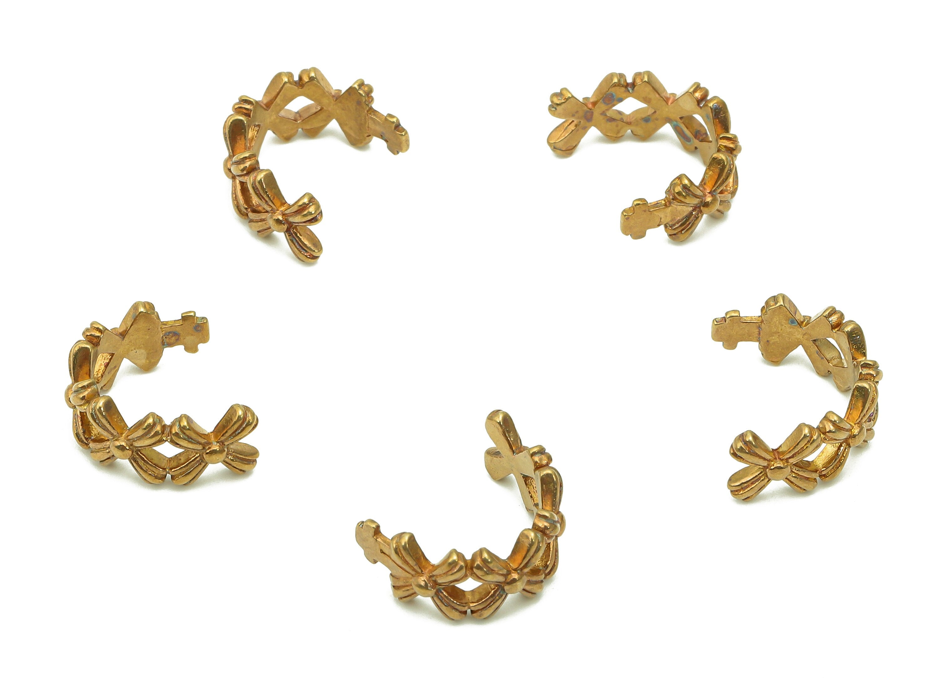 Brass Flower Open Round C Ring - Raw Brass Circle Cuff Ear - Wide Hoop Hollow Ear Clip - Intersect Earring Cuff - 13.84x10.9x1.66mm - PP8115 - DOMEDBAZAAR