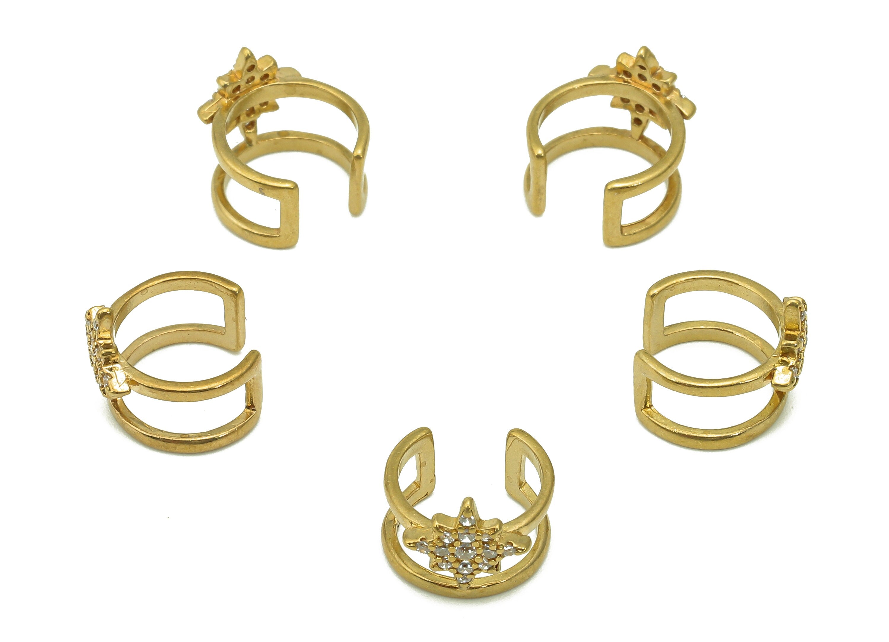 Brass Star Open Round Ring - Raw Brass Cuff Earring With Zircon - C Circle Hoop Hollow Ear Cuff - Star Cuff Ear - 10.8x11.1x1.2mm - PP8116 - DOMEDBAZAAR