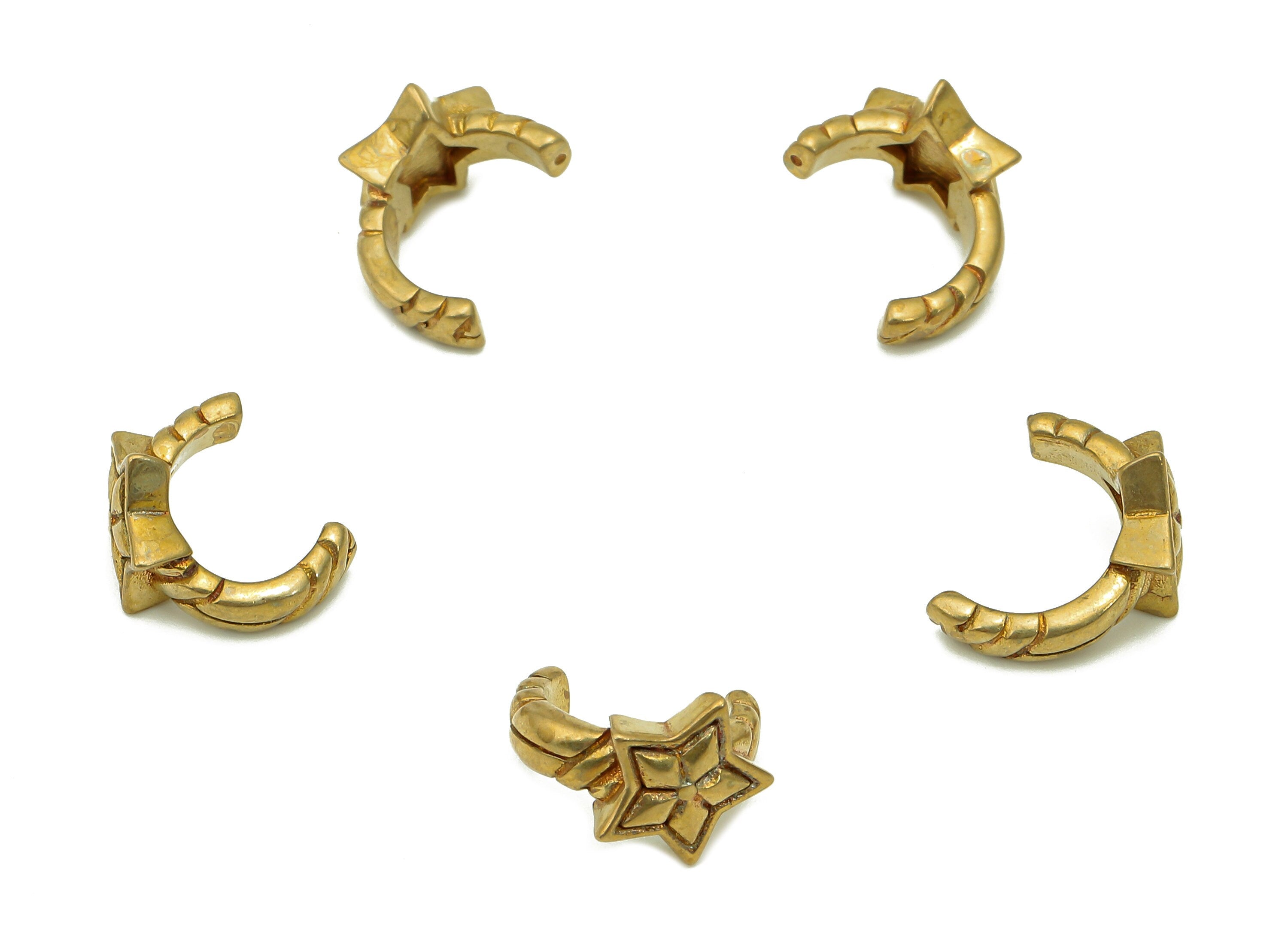 Brass Star Open Round C Ring - Raw Brass Huggie Hoop Ear Clip - Textured Earring - Semicircle Ring For Stud Earring - 11.7x9.5x2.1mm-PP8117 - DOMEDBAZAAR