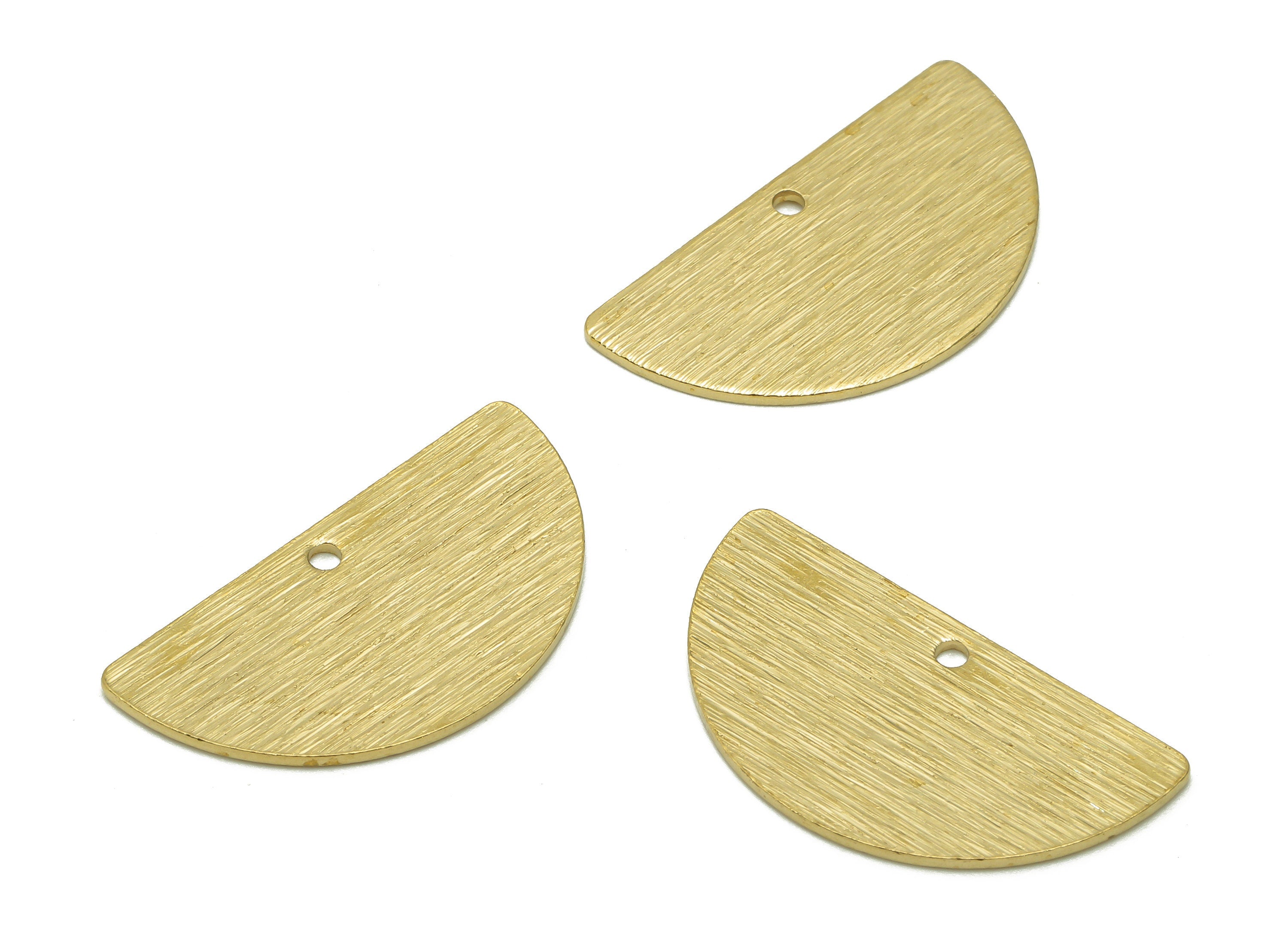 Brass Half Round Earring Charms - Raw Brass Textured Semicircle Pendant - Earring Findings - Stamping Blank - 24.3x13.1x0.8mm - PP8001 - DOMEDBAZAAR