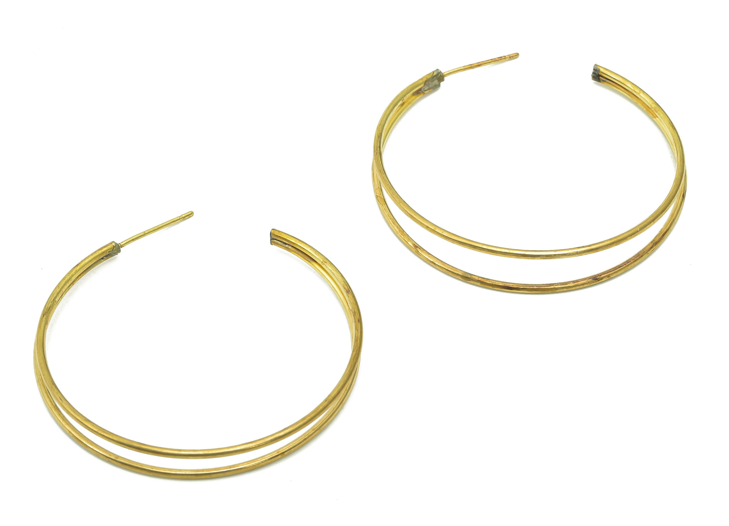 Brass Open Hoop Earrings Stud - Raw Brass C Earring Post - Hoop Earrings Stud - Ear Wires Stud Earring - Brass Stud - 38.6x37x1.2mm - PP8008 - DOMEDBAZAAR