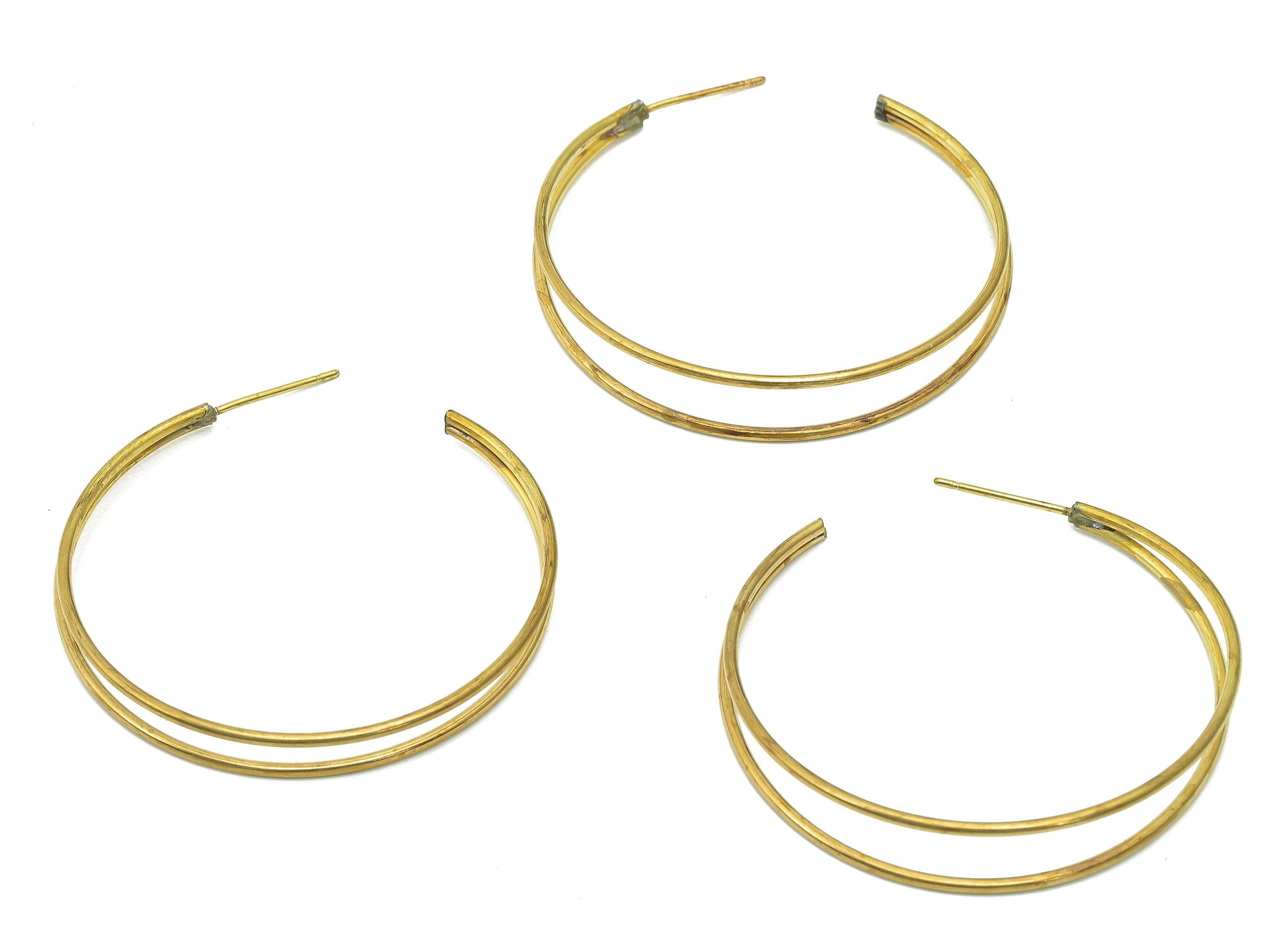 Brass Open Hoop Earrings Stud - Raw Brass C Earring Post - Hoop Earrings Stud - Ear Wires Stud Earring - Brass Stud - 38.6x37x1.2mm - PP8008 - DOMEDBAZAAR