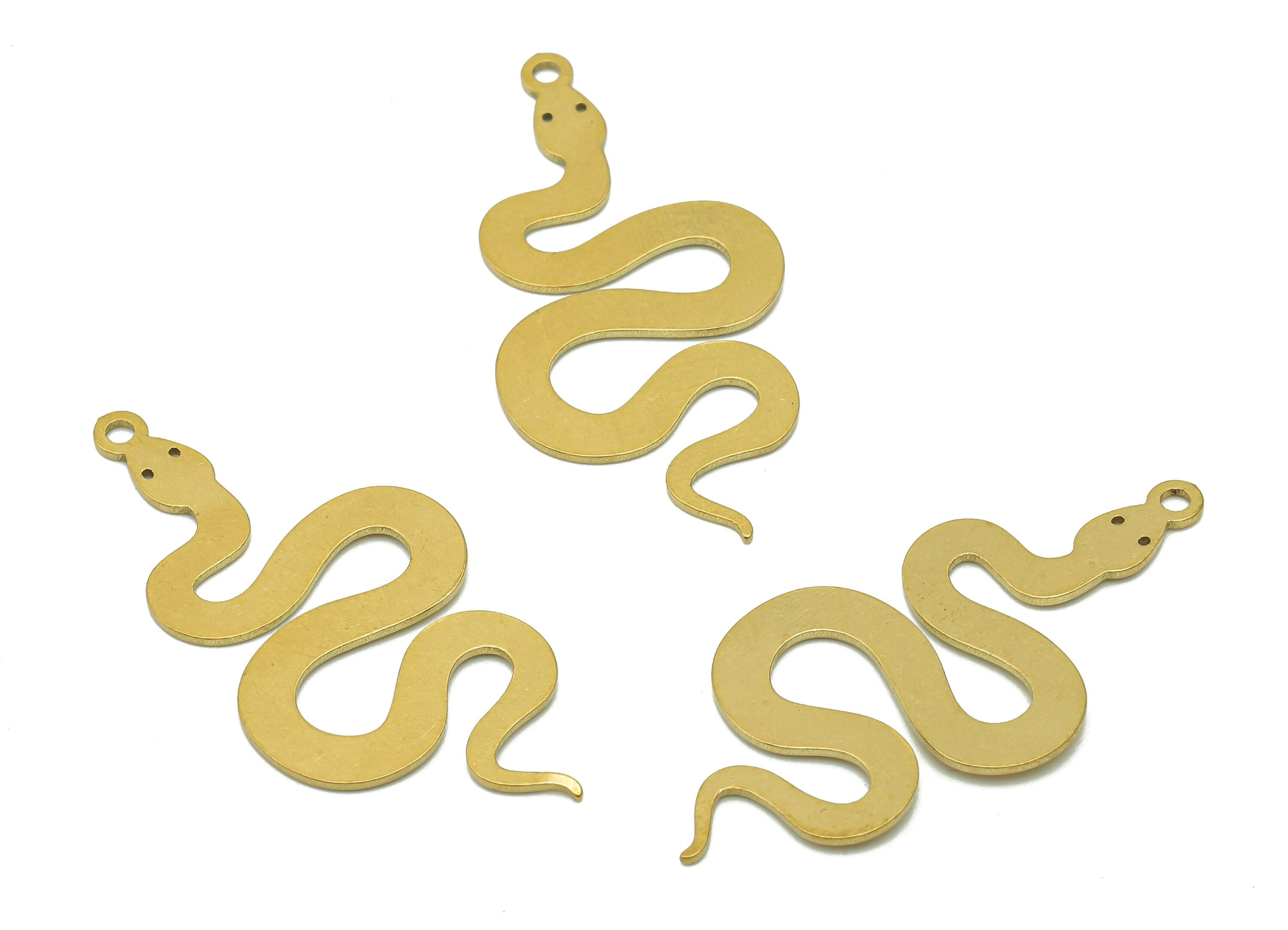 Brass Snake Earring Charms - Raw Brass Snake Earring - Pendant With Loop - Stamping Blank Snake Charm - 36x16.2x0.6mm - PPZ0183 - DOMEDBAZAAR