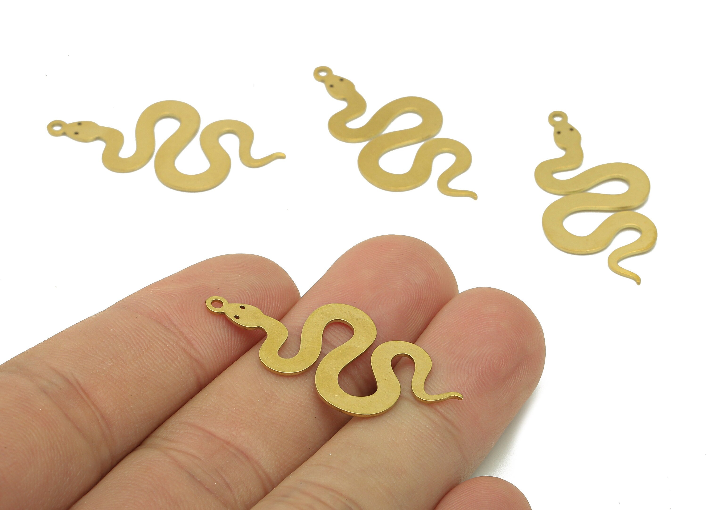 Brass Snake Earring Charms - Raw Brass Snake Earring - Pendant With Loop - Stamping Blank Snake Charm - 36x16.2x0.6mm - PPZ0183 - DOMEDBAZAAR