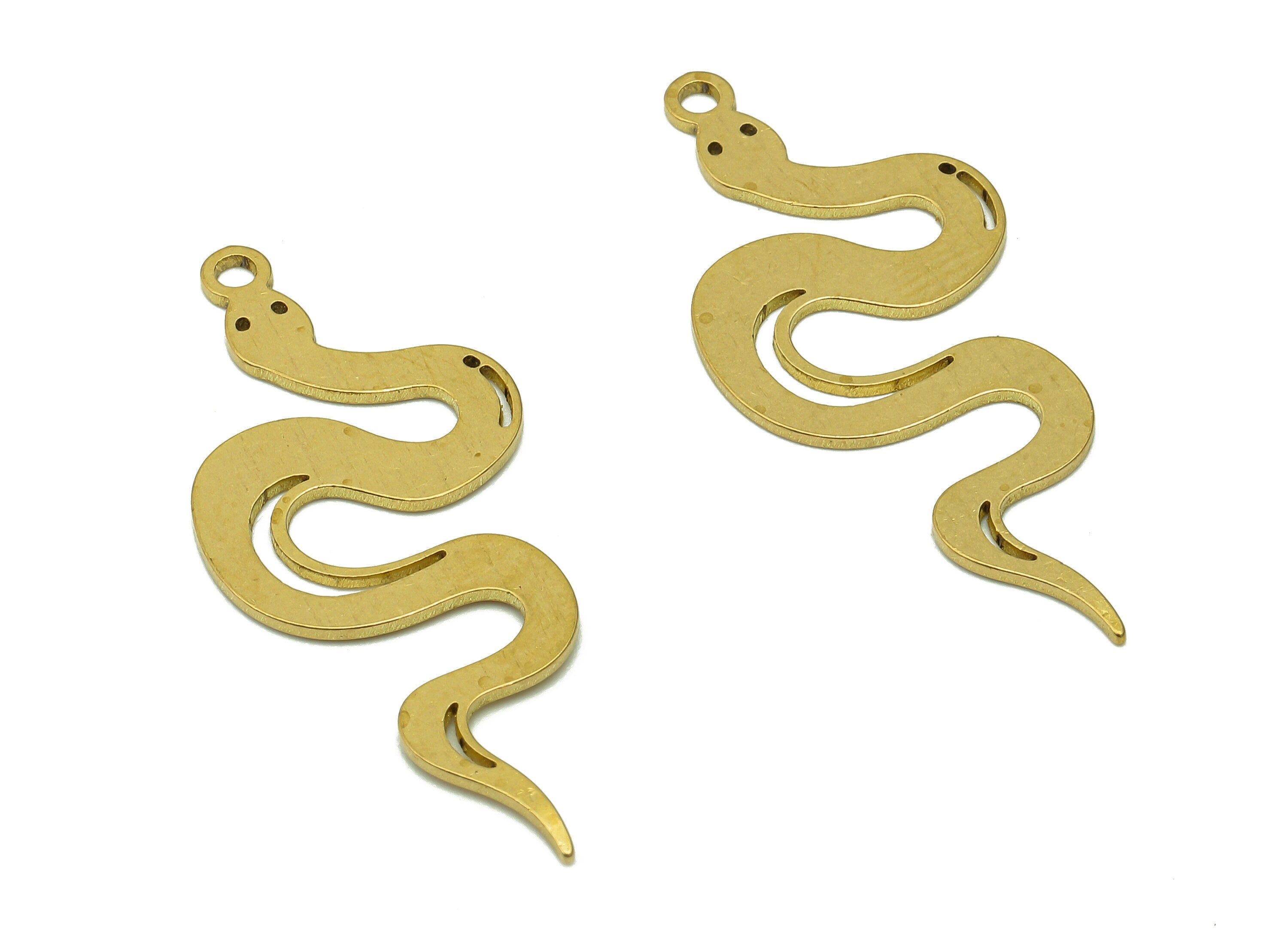Brass Snake Earring Charms - Raw Brass Snake Earring - Pendant With Loop - Stamping Blank Snake Charm - 35.8x14.4x0.6mm - PPZ0184 - DOMEDBAZAAR