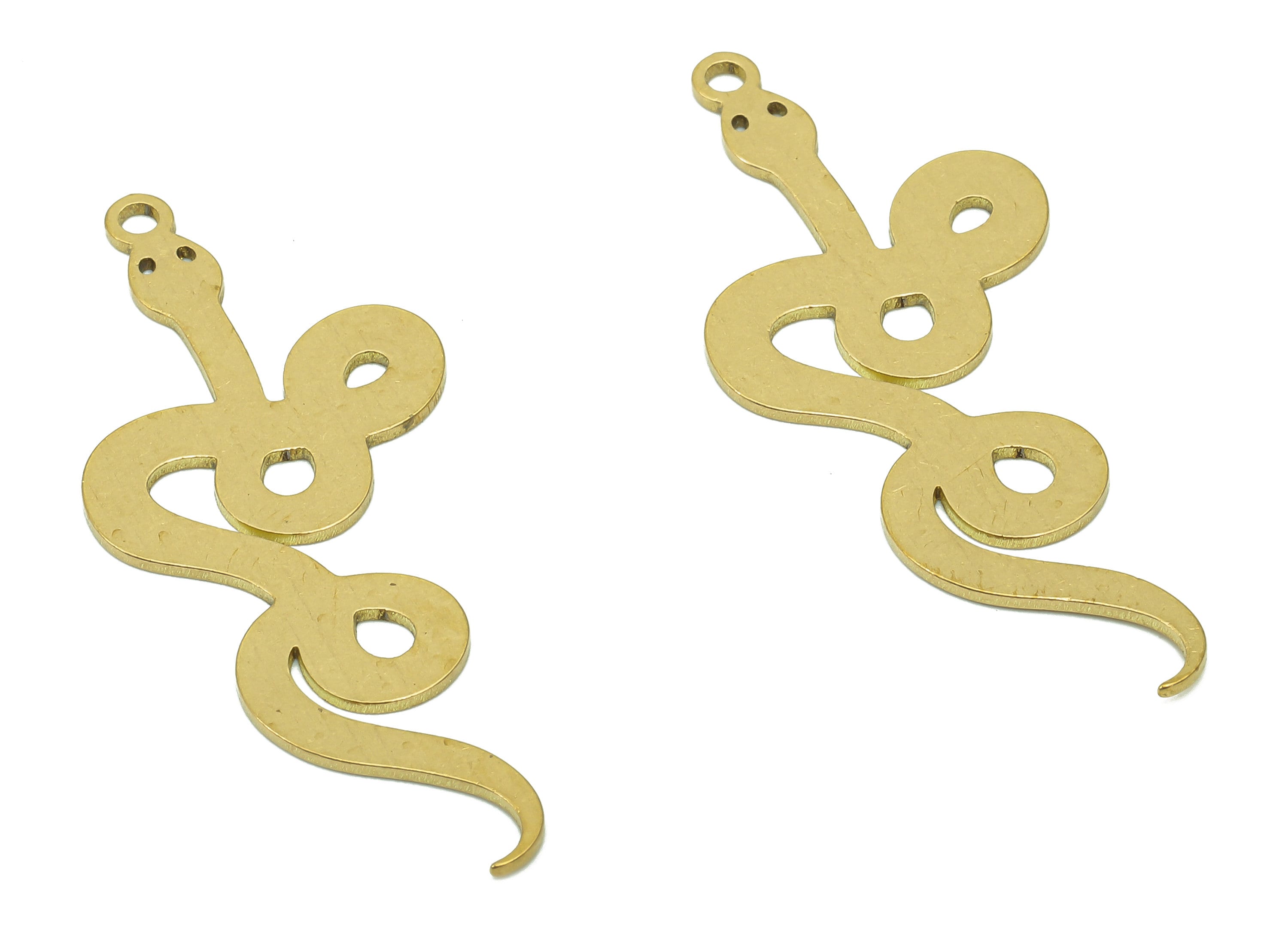Brass Snake Earring Charms - Raw Brass Snake Earring - Pendant With Loop - Stamping Blank Snake Charm - 35.8x16x0.6mm - PPZ0188 - DOMEDBAZAAR