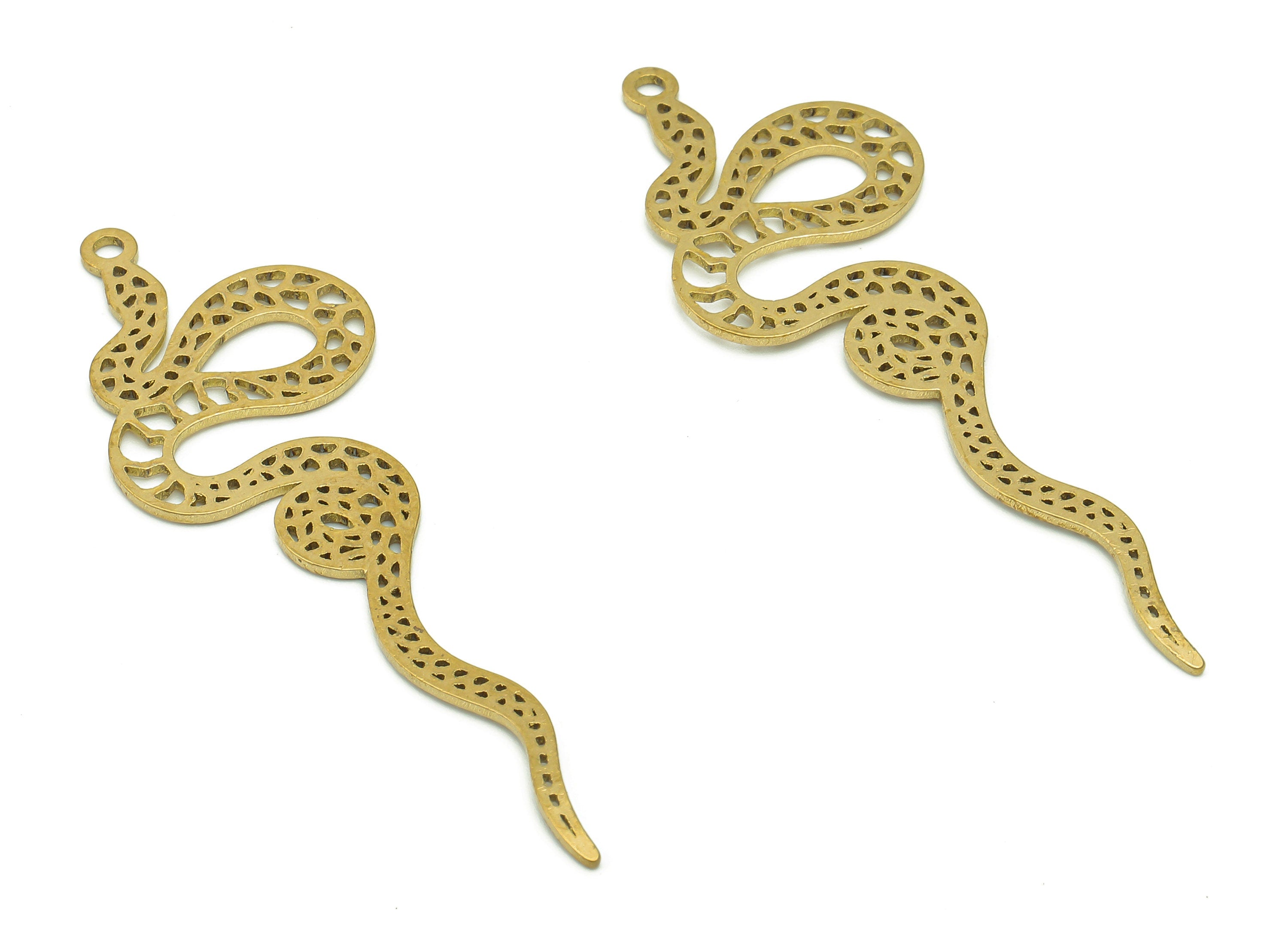 Brass Snake Dots Earring Charms - Raw Brass Snake Cutout Earring - Pendant With Loop - Hollow Snake Charm - 49.6x15.2x0.8mm - PPZ0192 - DOMEDBAZAAR