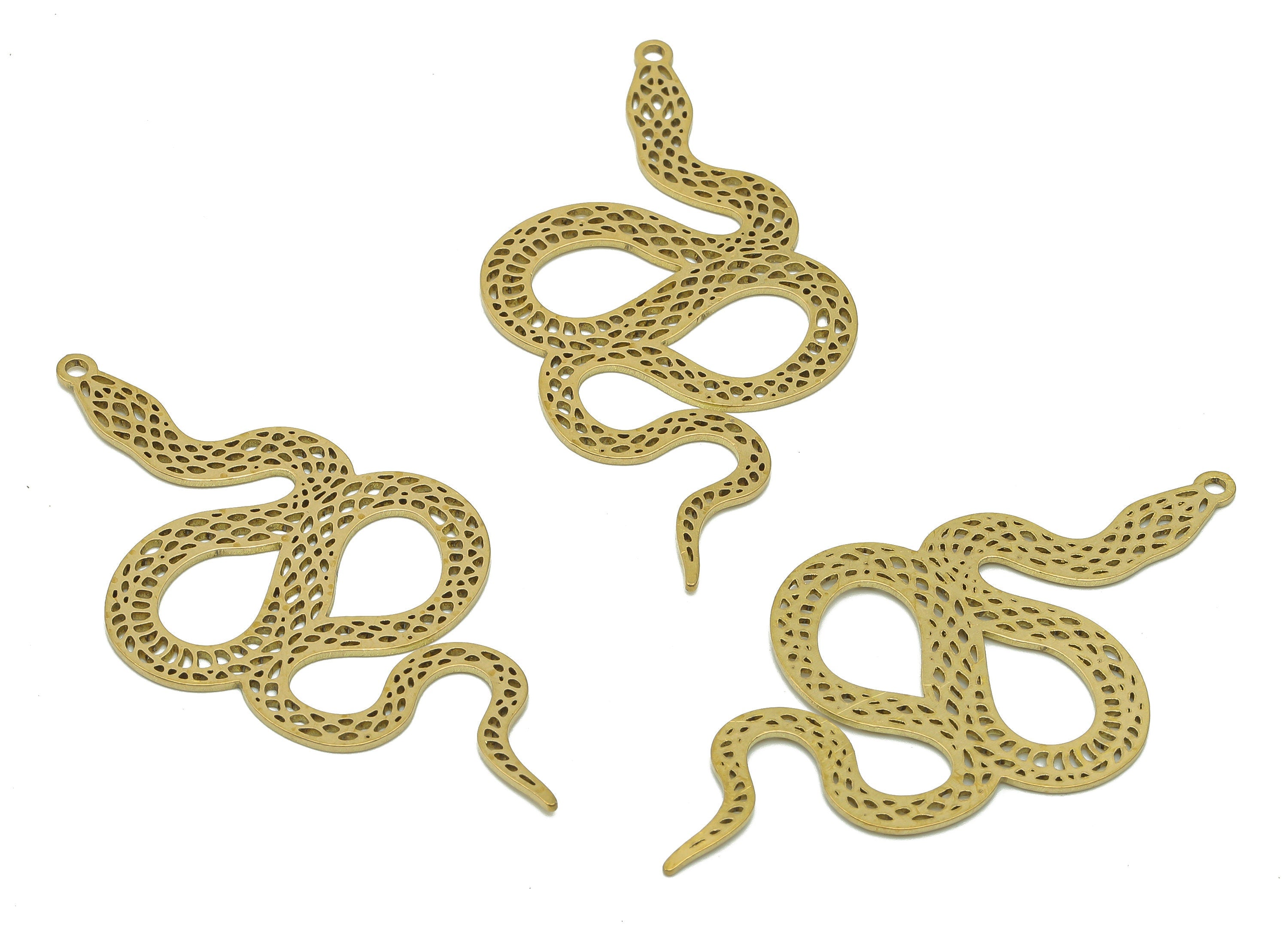 Brass Snake Earring Charms - Raw Brass Snake Cutout Earring - Pendant With Loop - Hollow Snake Charm - 51.8x26.5x0.7mm - PPZ0193 - DOMEDBAZAAR
