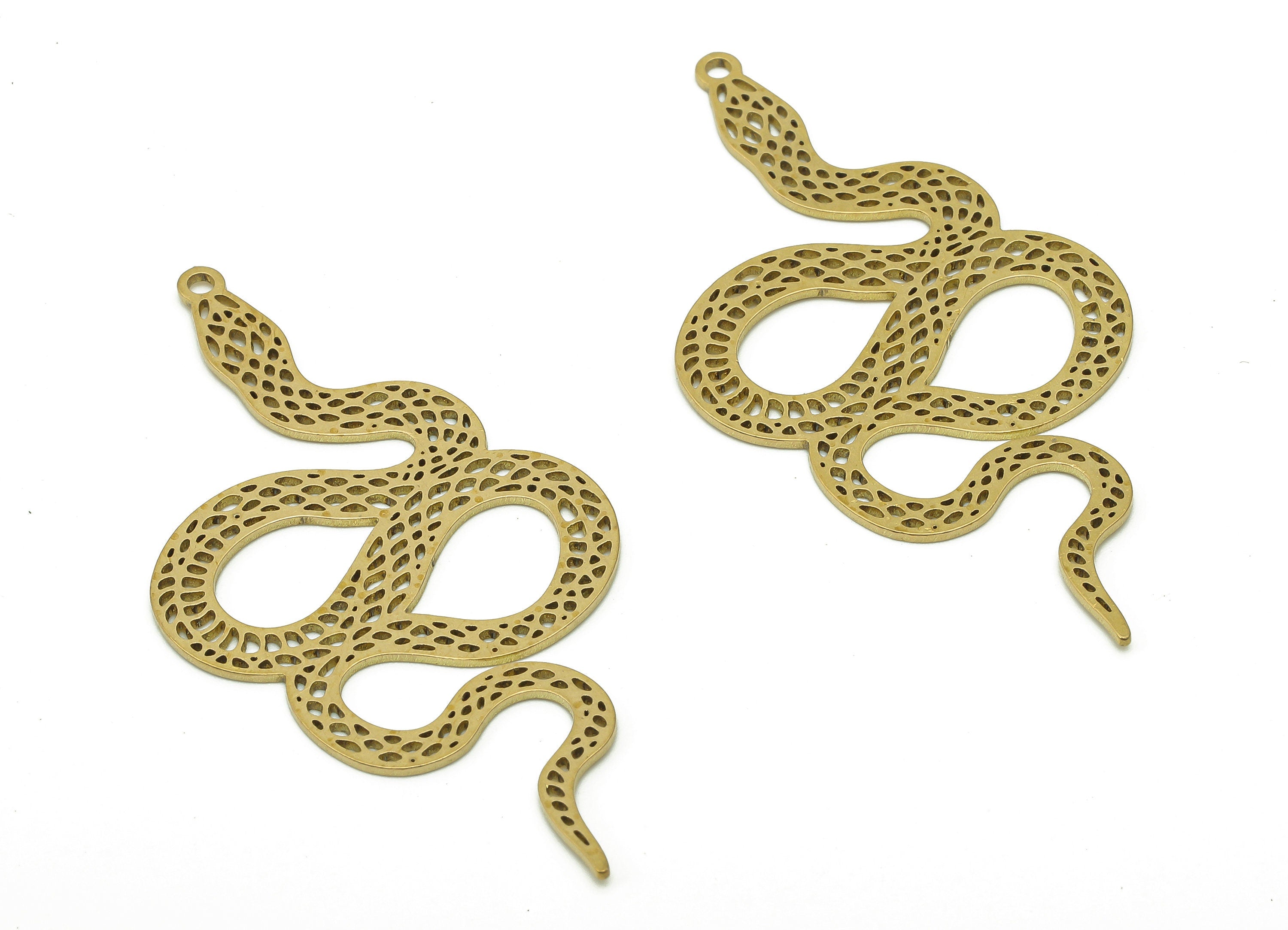 Brass Snake Earring Charms - Raw Brass Snake Cutout Earring - Pendant With Loop - Hollow Snake Charm - 51.8x26.5x0.7mm - PPZ0193 - DOMEDBAZAAR