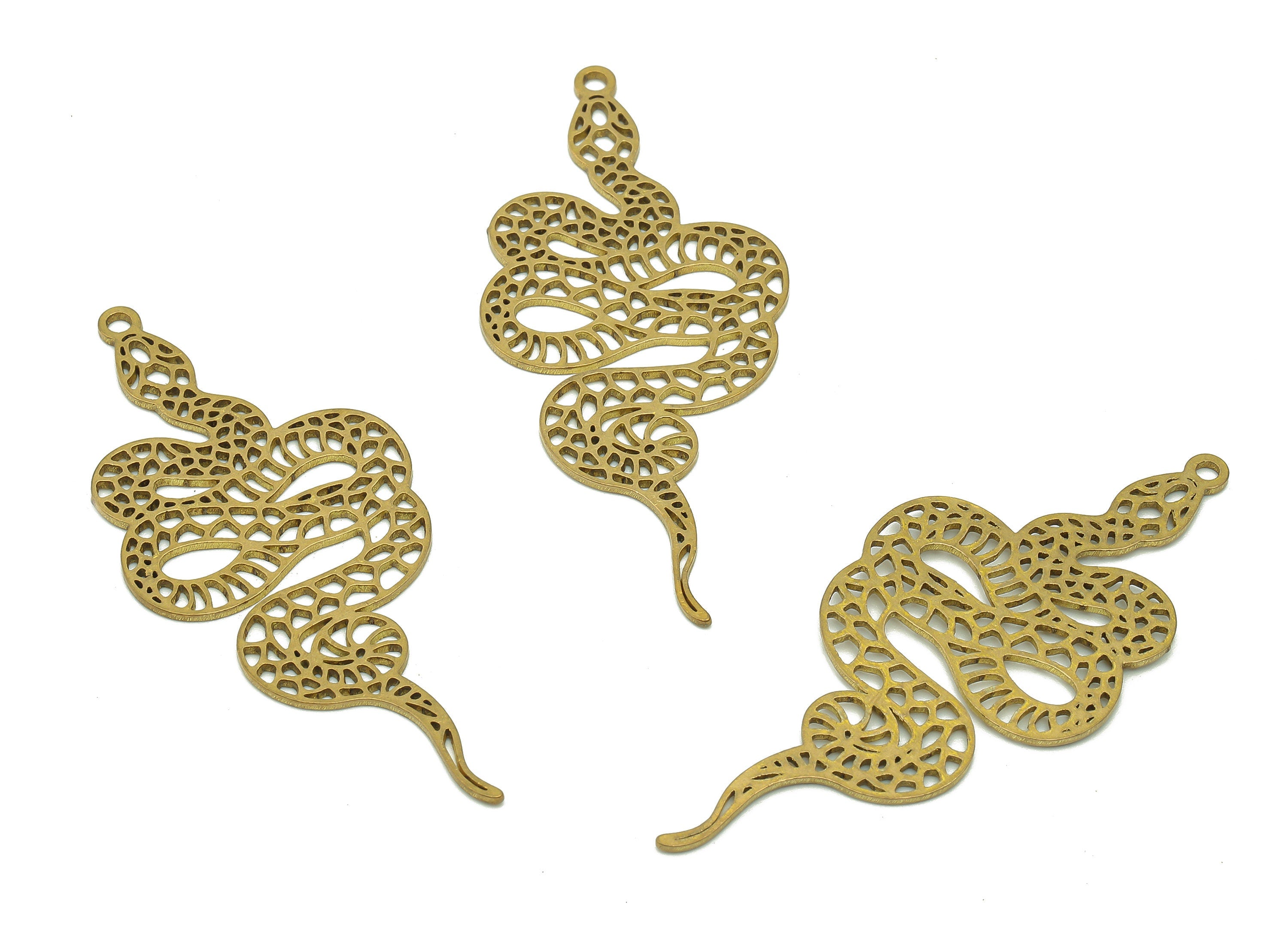 Brass Snake Earring Charms - Raw Brass Snake Cutout Earring - Pendant With Loop - Hollow Snake Charm - 49.2x21.8x0.8mm - PPZ0194 - DOMEDBAZAAR