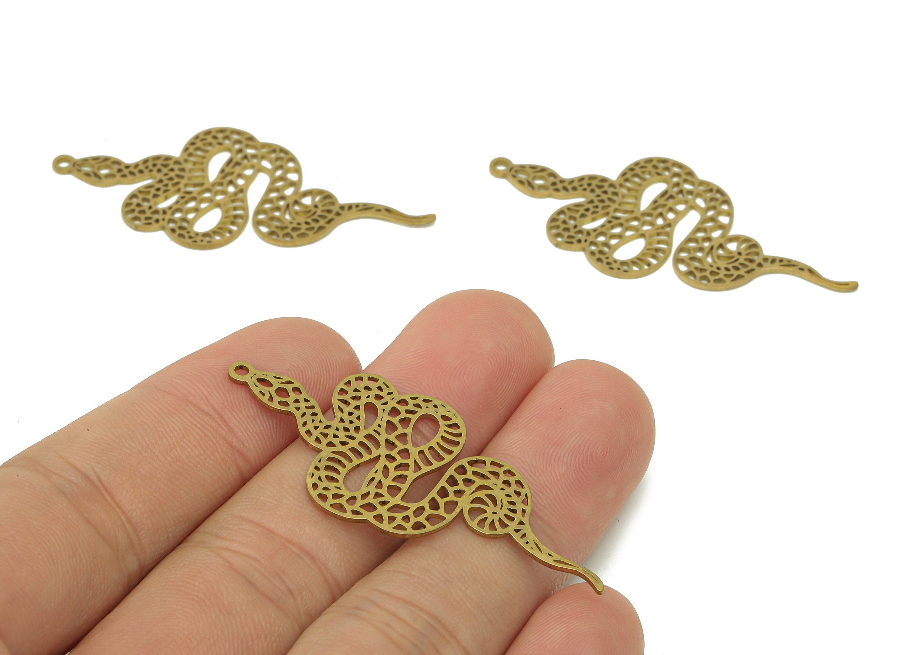 Brass Snake Earring Charms - Raw Brass Snake Cutout Earring - Pendant With Loop - Hollow Snake Charm - 49.2x21.8x0.8mm - PPZ0194 - DOMEDBAZAAR