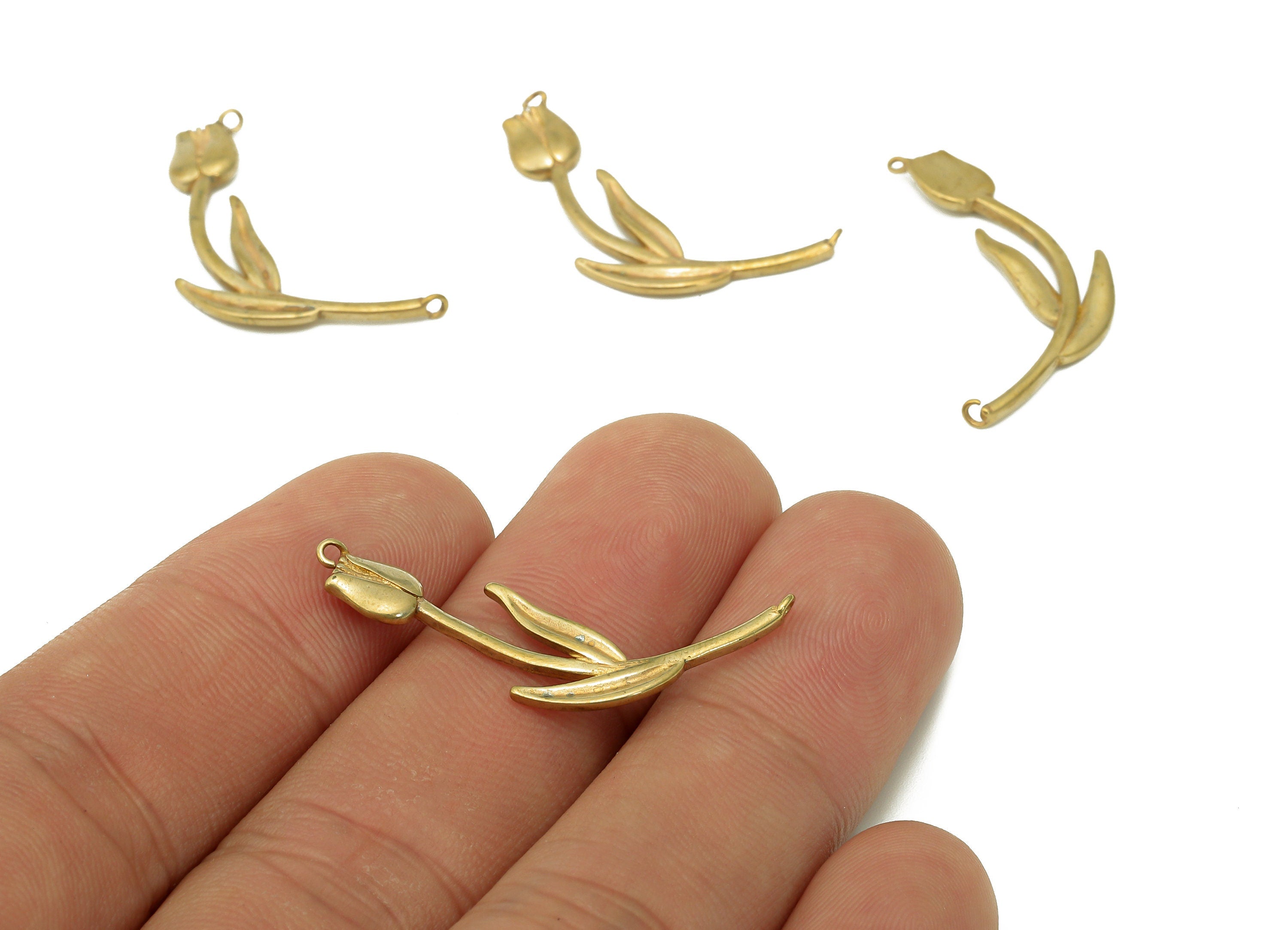 Brass Flower Earring Connectors - Raw Brass Tulip Charms and Pendant - Jewelry Making Supplies - Gift For Her - 34.12x8.29x1.26mm - PP8119 - DOMEDBAZAAR